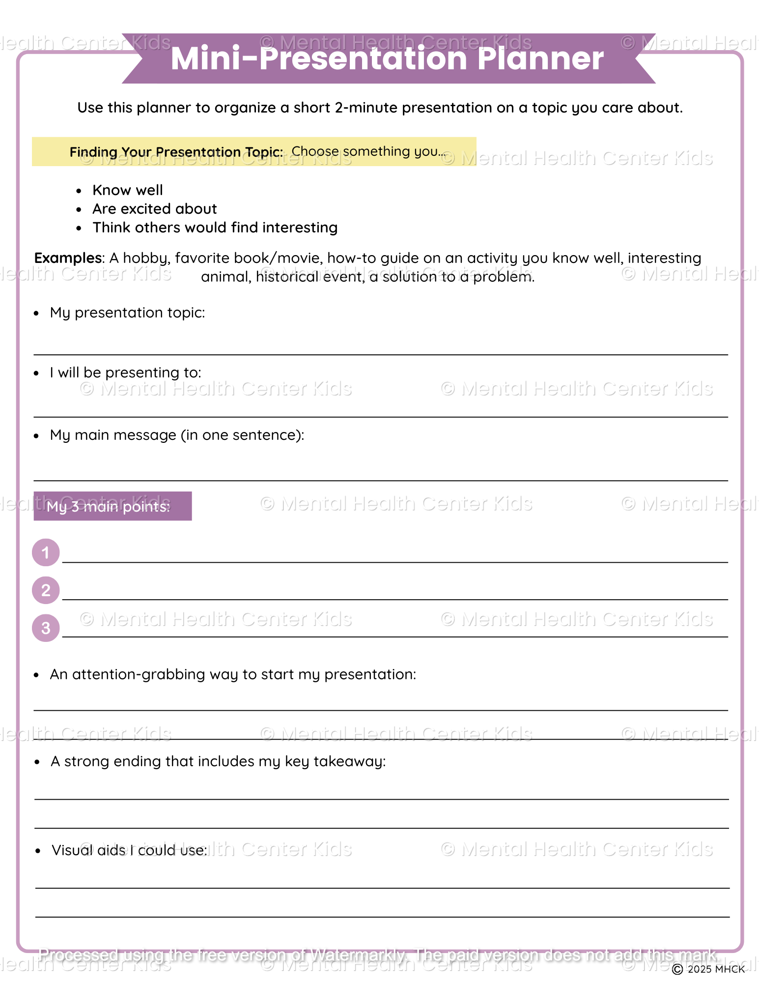 public speaking worksheet