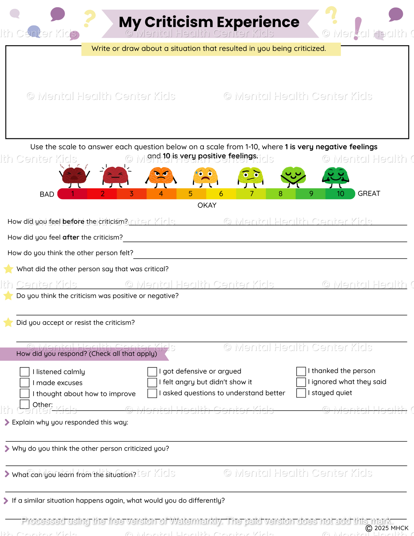 accepting feedback worksheet
