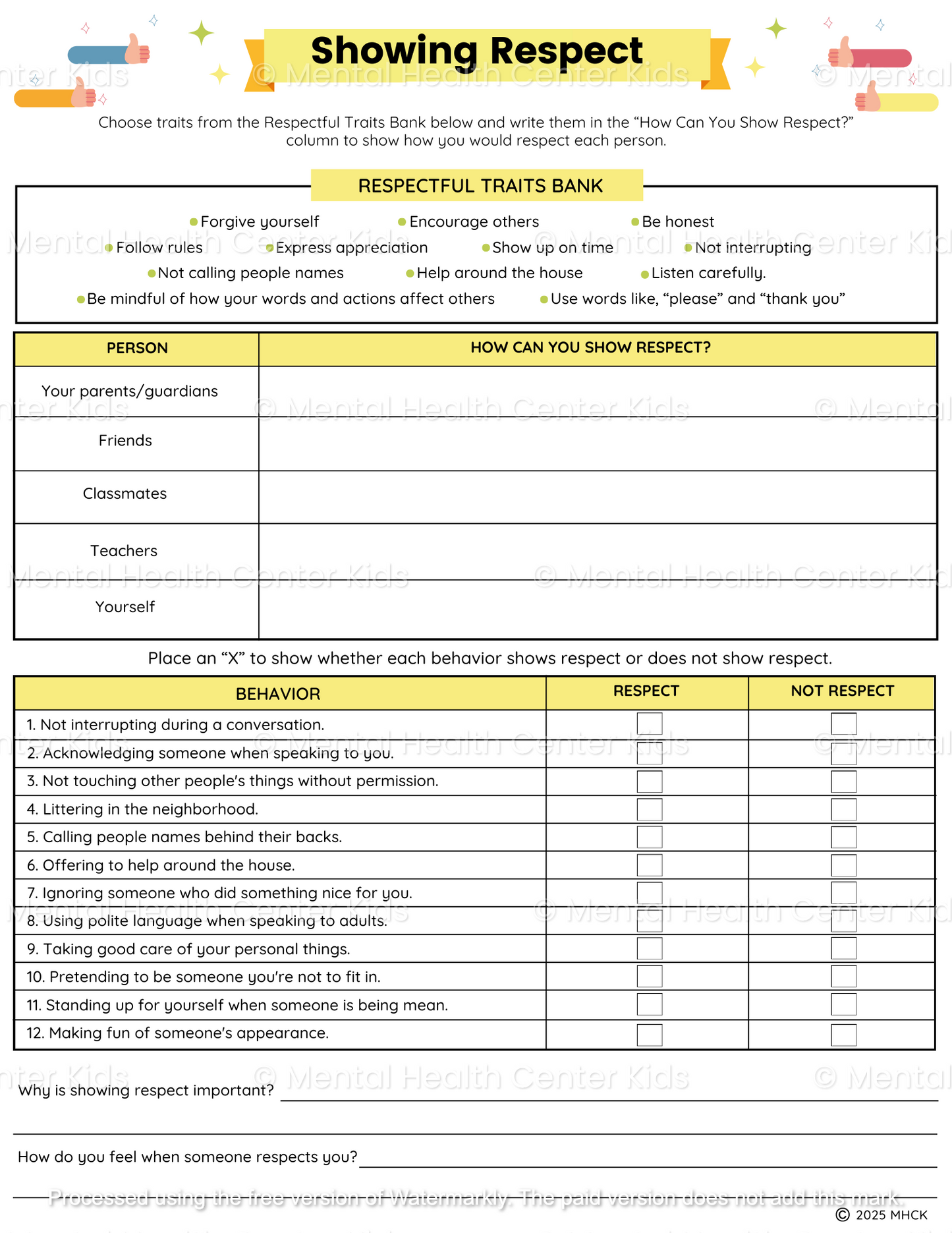 respect worksheets for kids