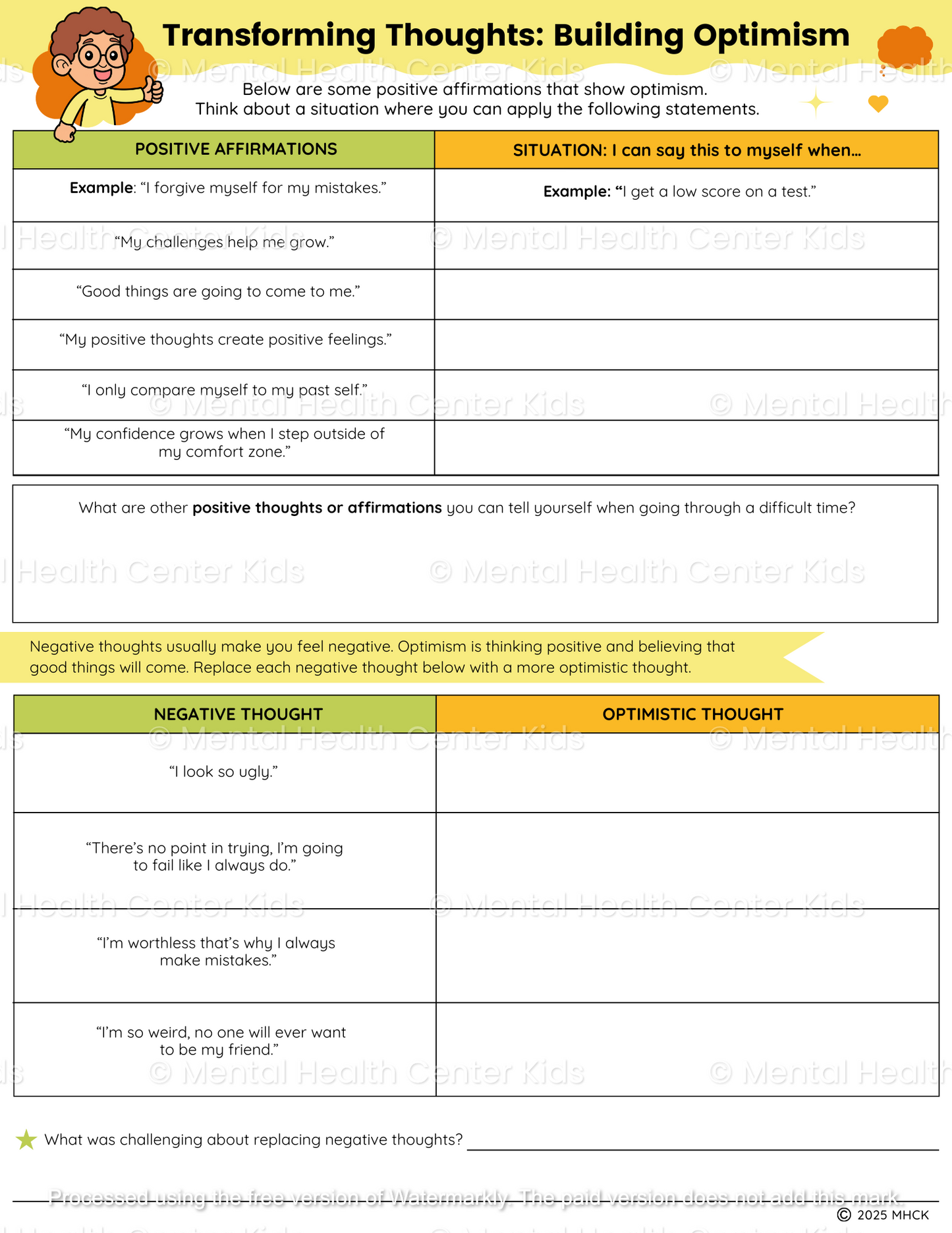 optimistic thinking worksheet