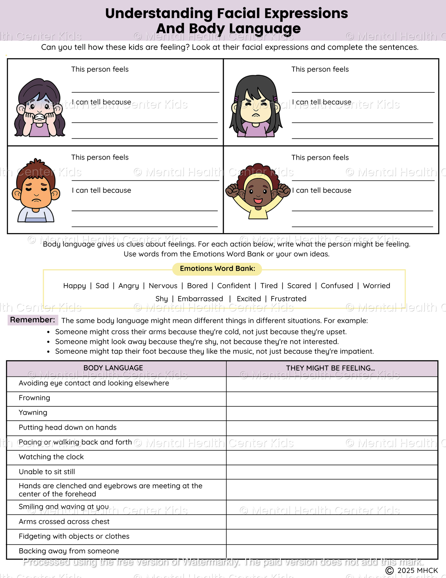 nonverbal communication worksheet
