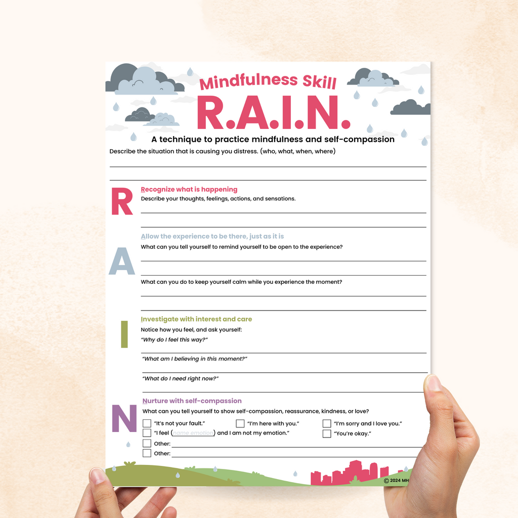 rain mindfulness dbt worksheet