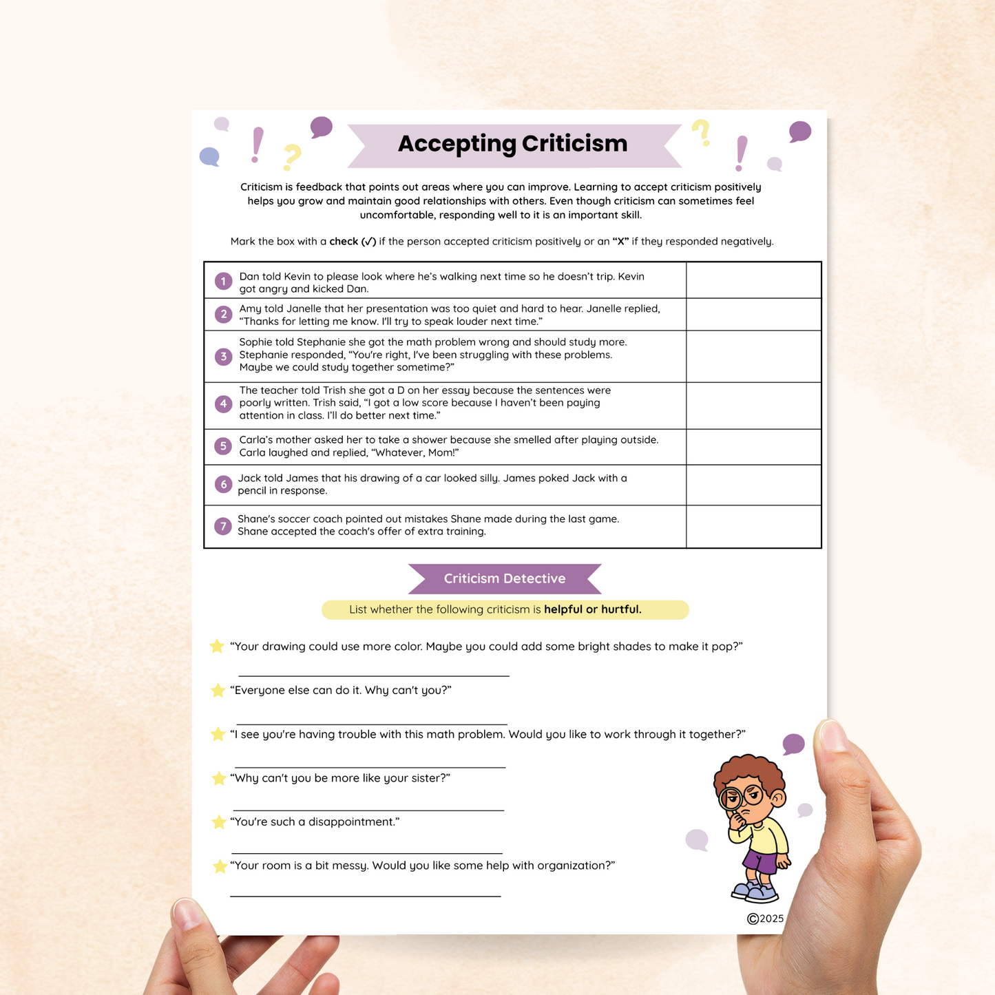 accepting criticism worksheet