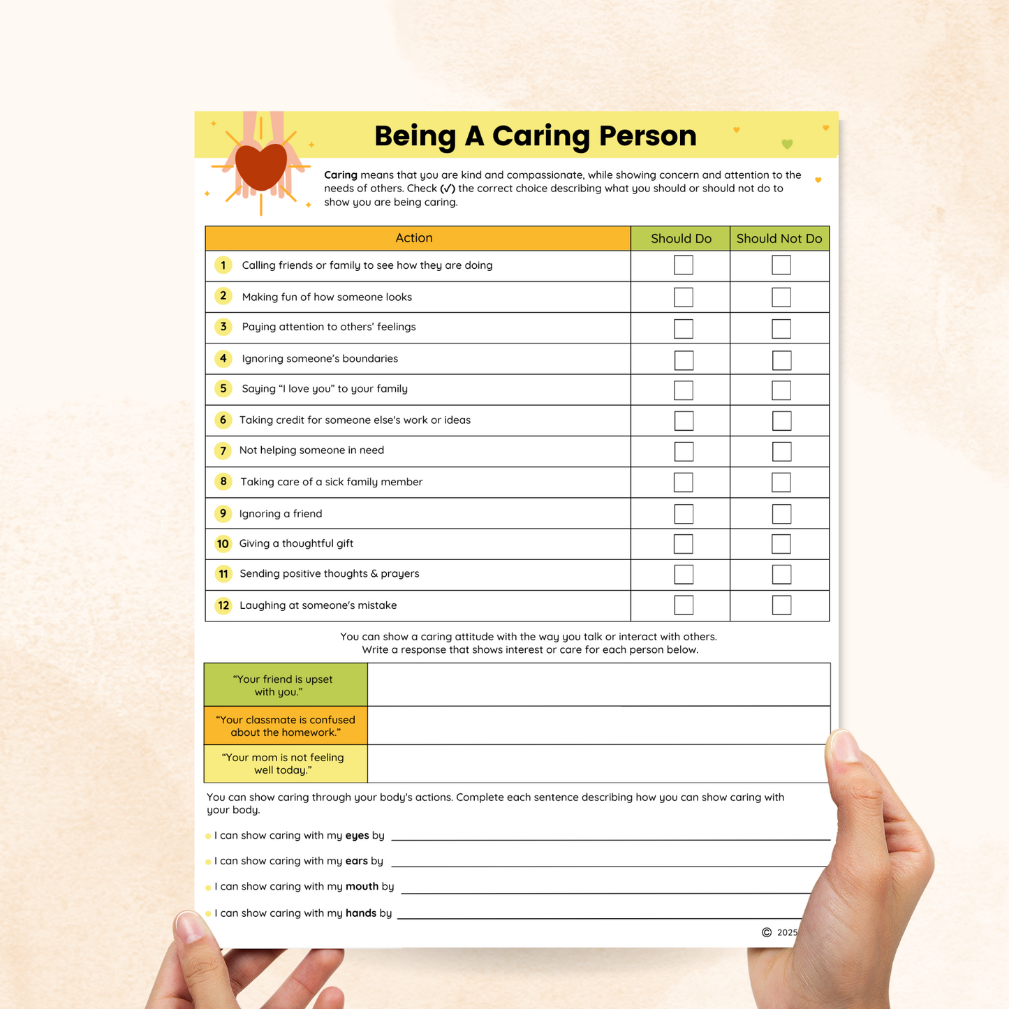 caring worksheets pdf