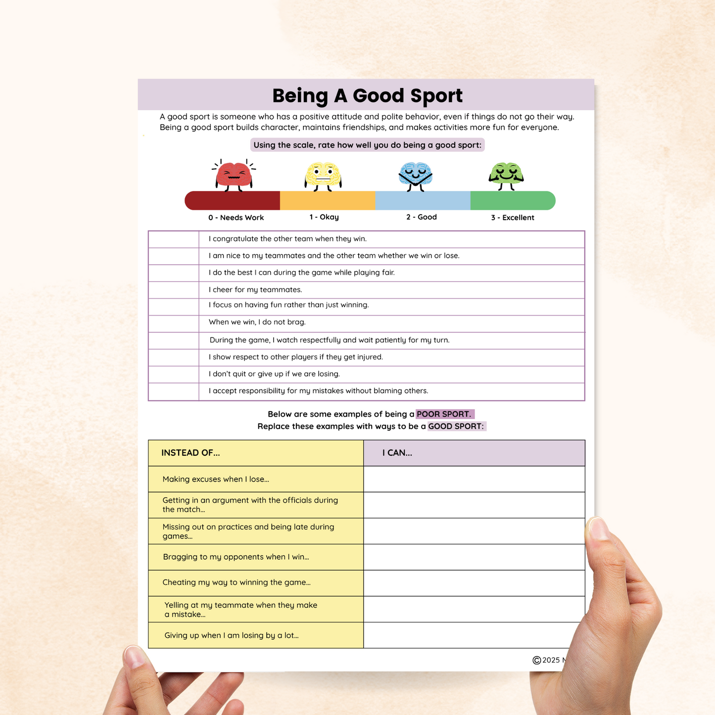 sportsmanship worksheet