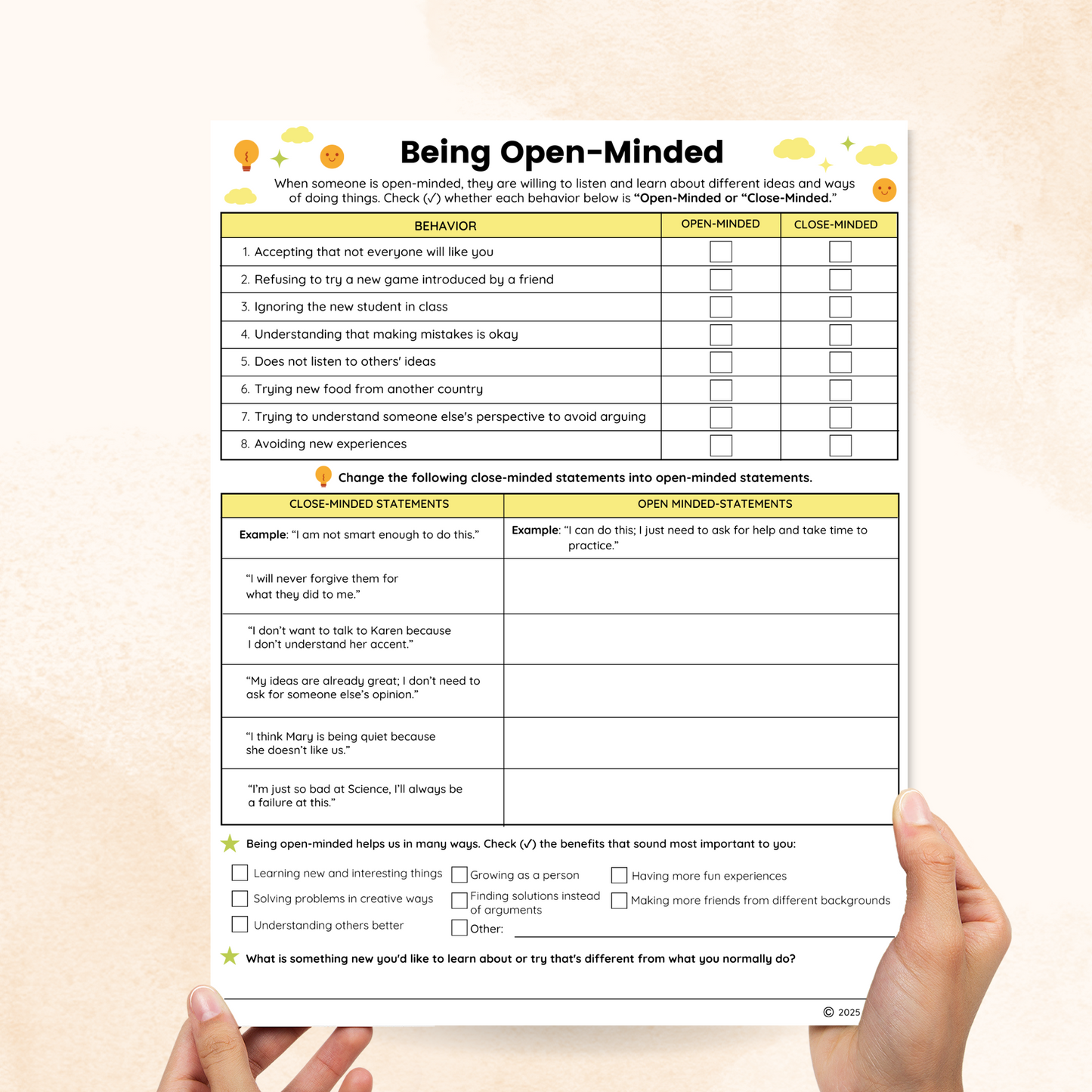 open-minded worksheet