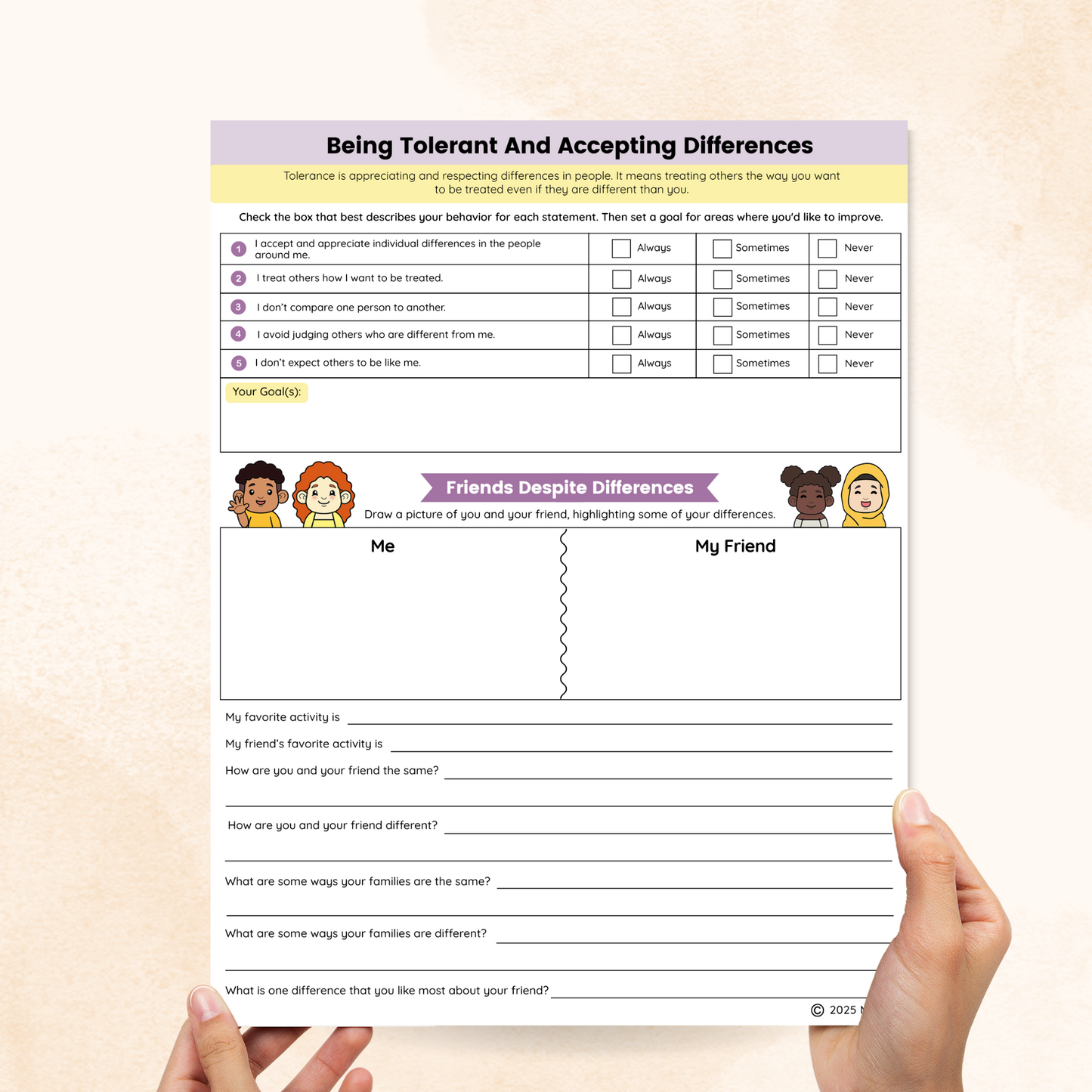 accepting differences worksheet