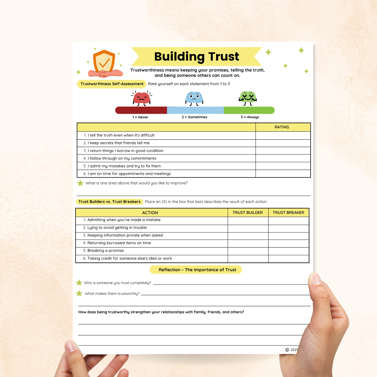 trust worksheets for middle school