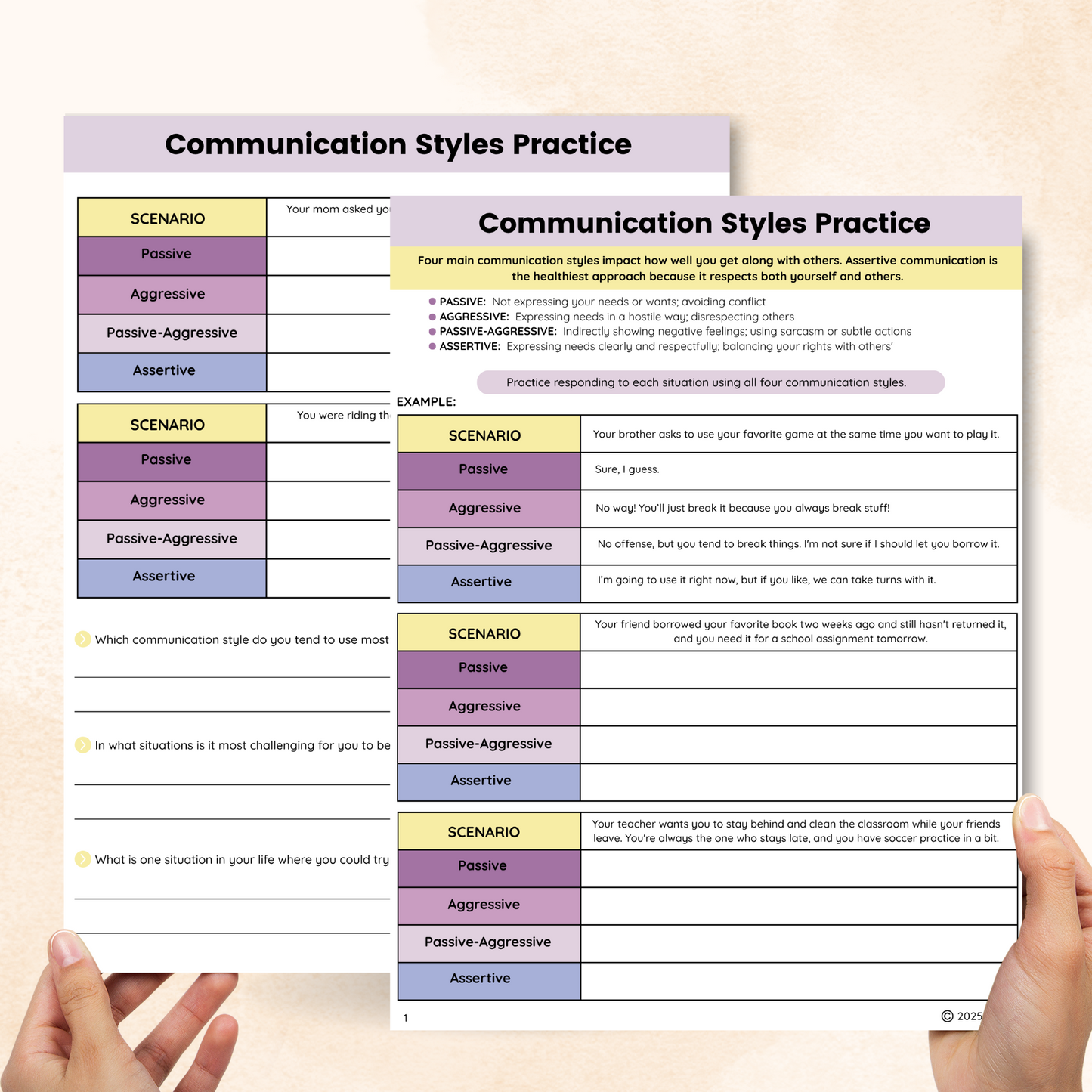 communication styles worksheet for teens