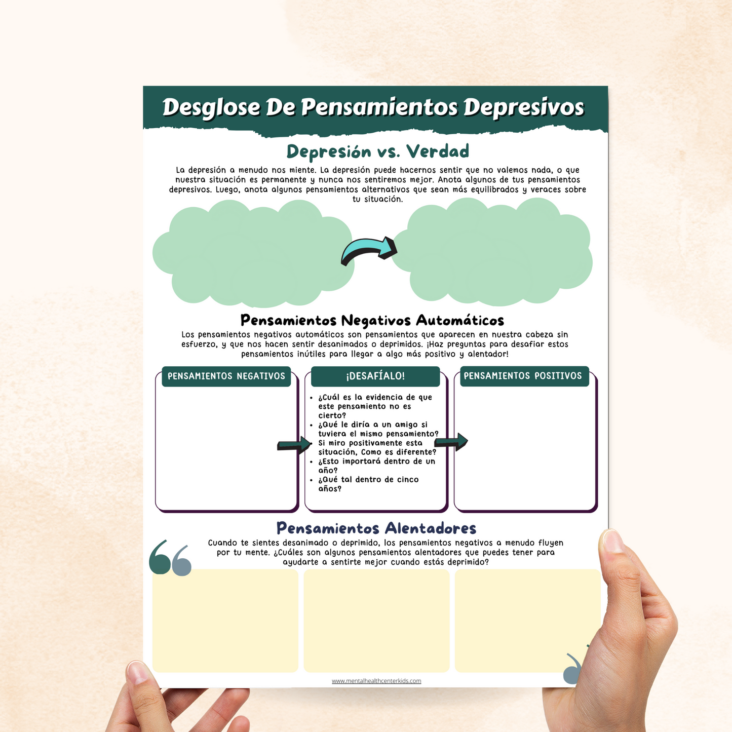 spanish Depressive Thoughts Breakdown Worksheet