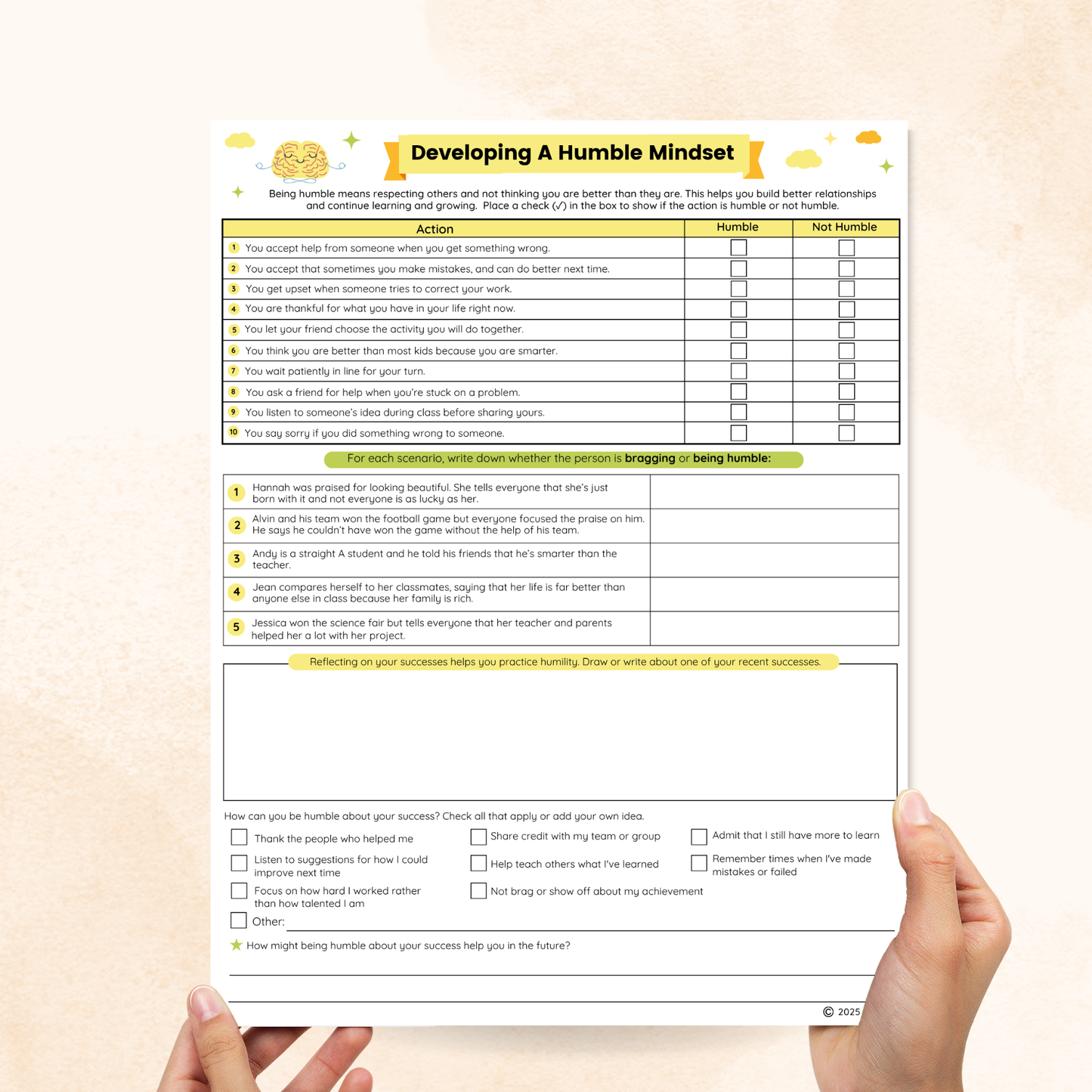 humility worksheets for middle school