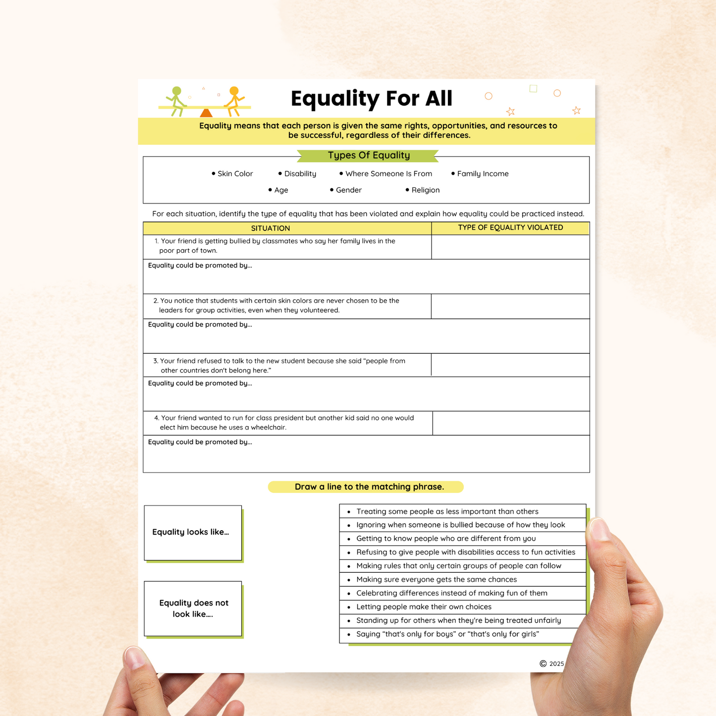 equality worksheets for elementary students
