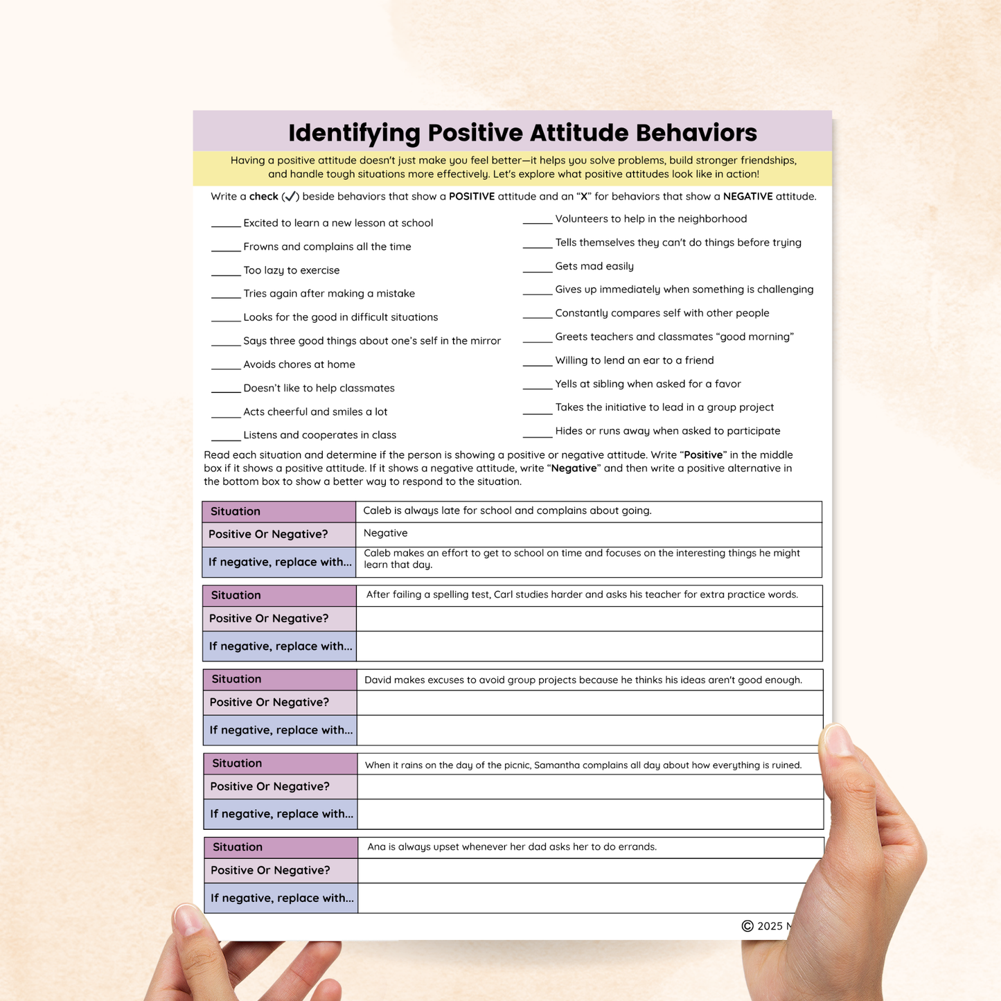 positive thinking worksheets