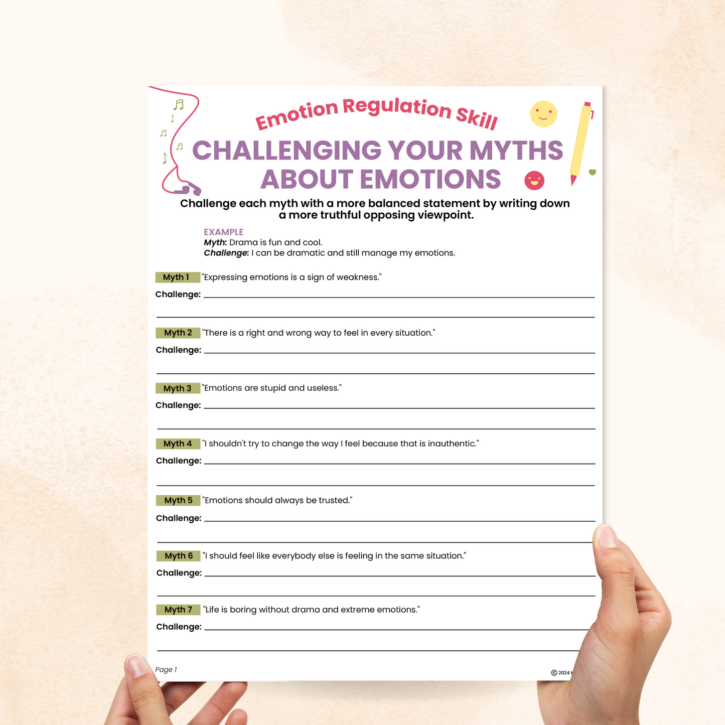 dbt myths about emotions worksheets