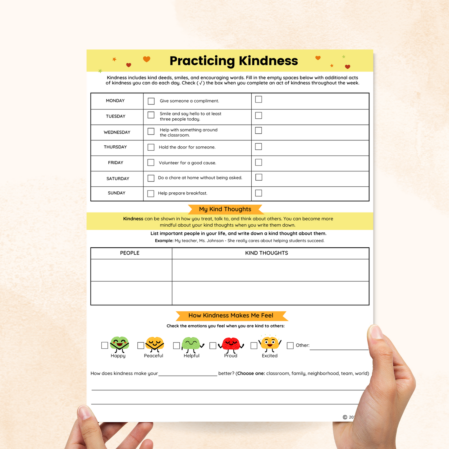 kindness worksheets for elementary