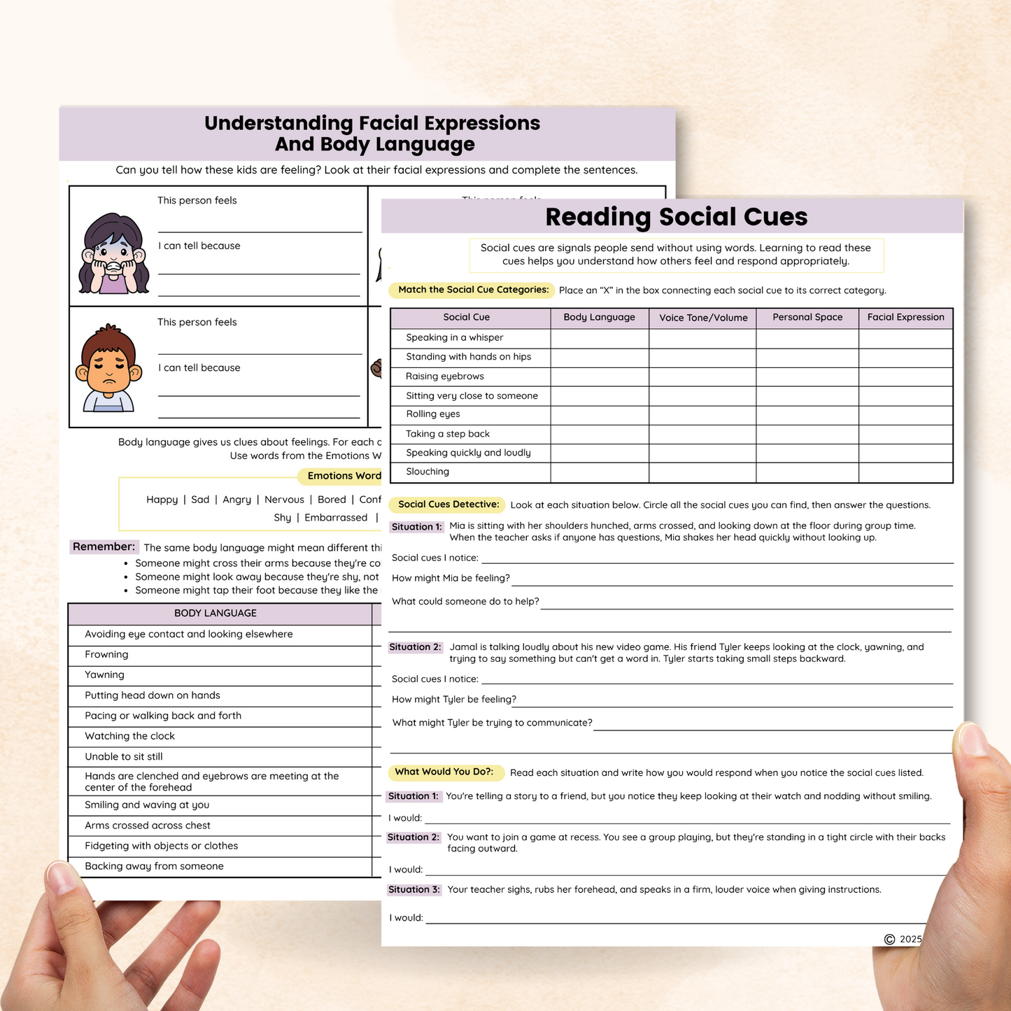 reading social cues worksheets