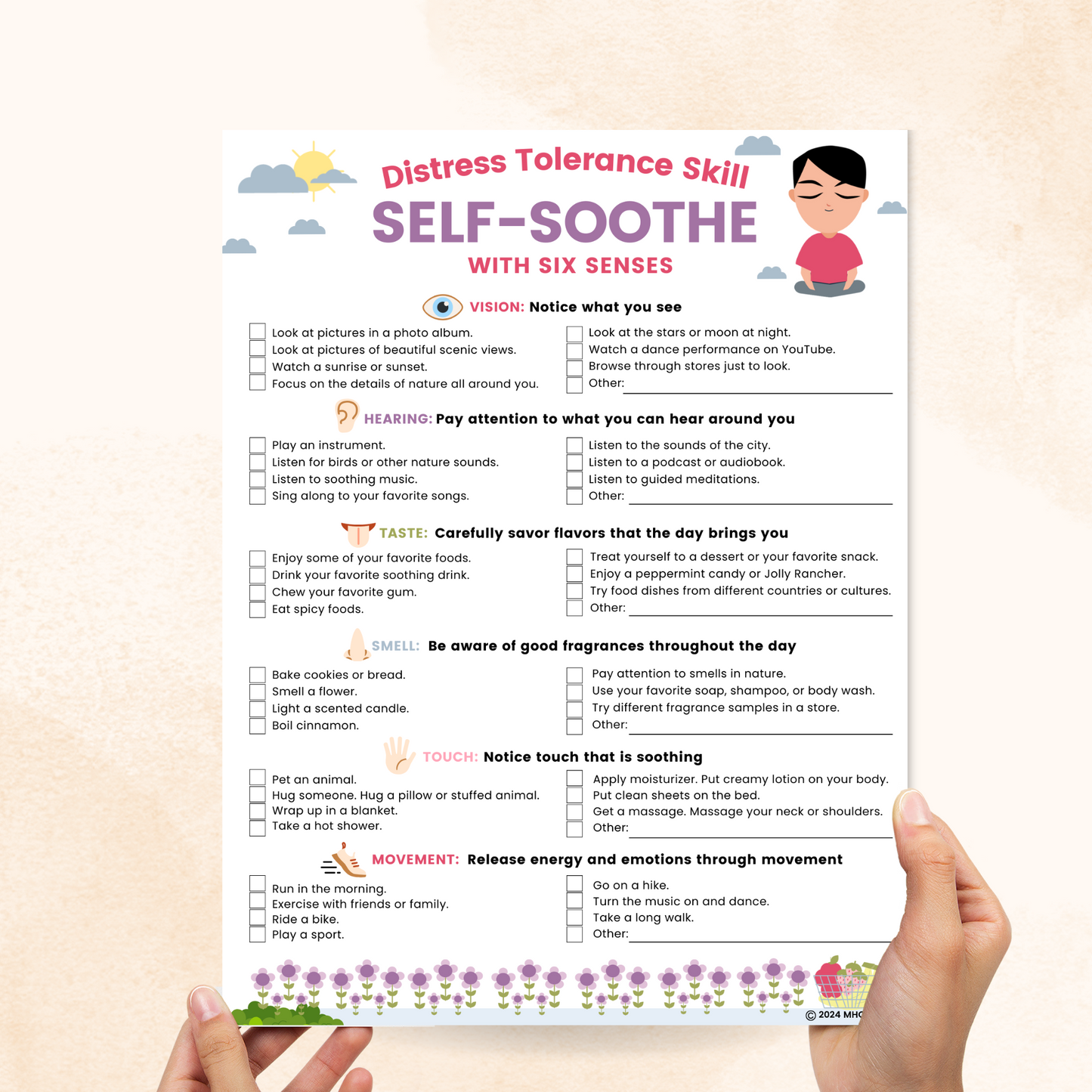 dbt self soothe activities worksheet