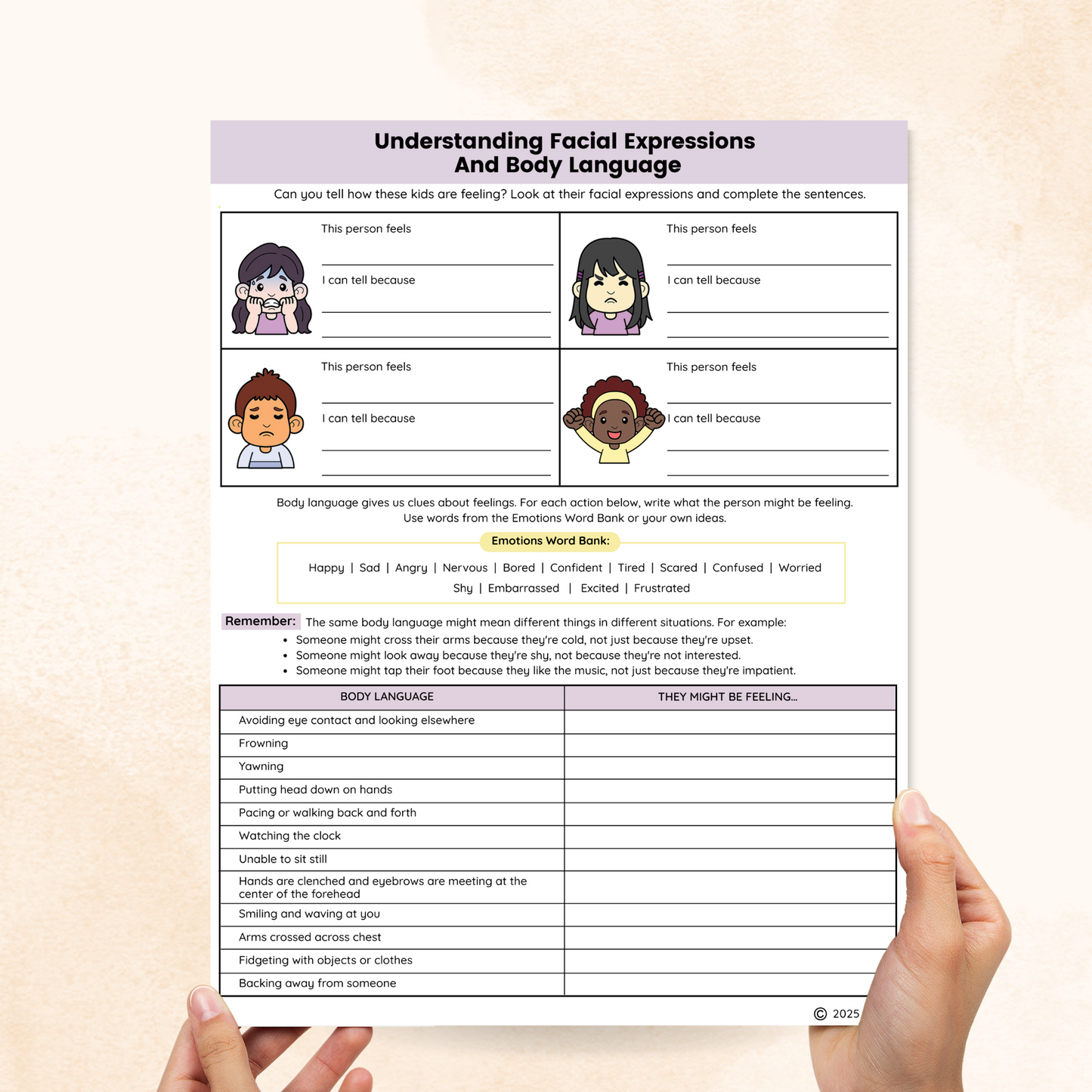 nonverbal social cues worksheet