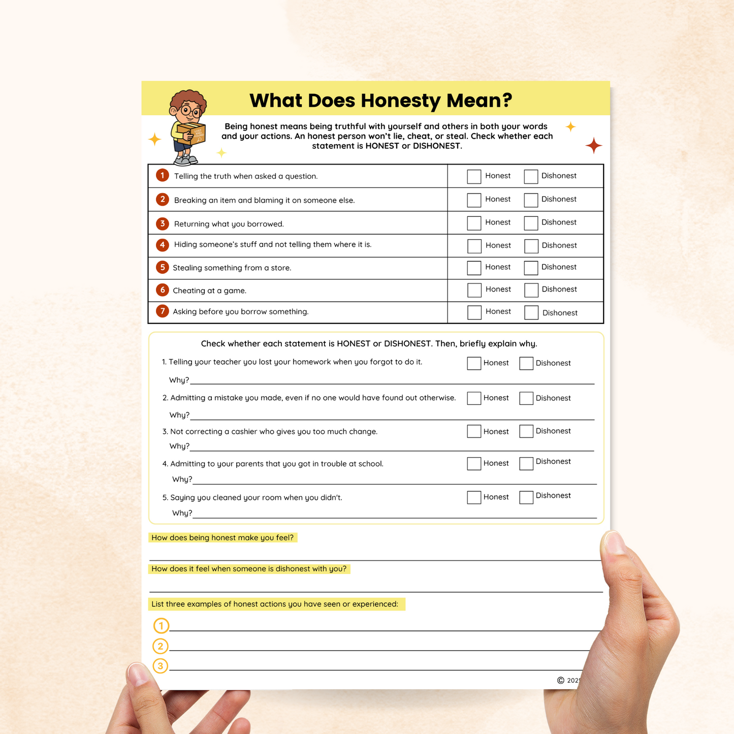 honesty worksheet