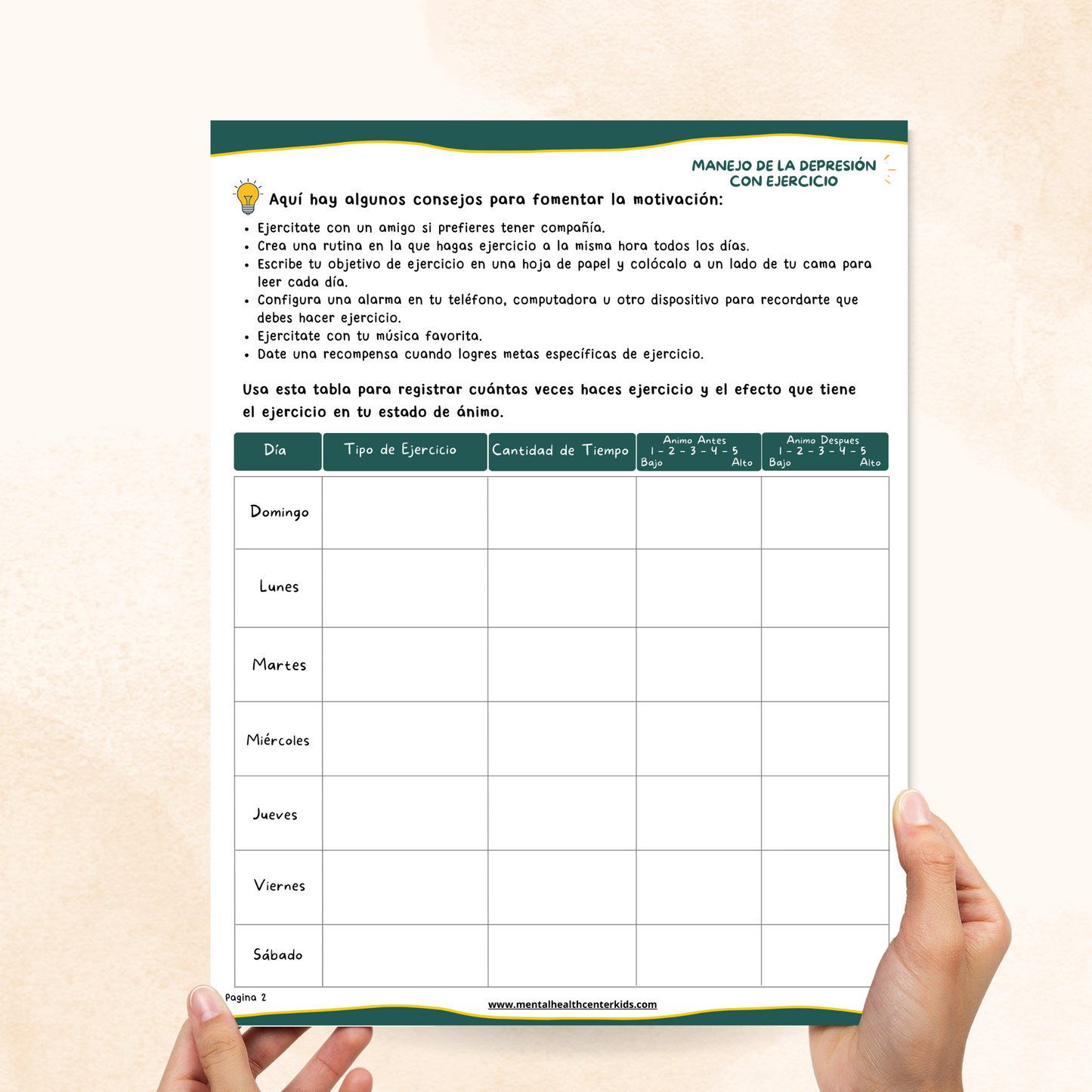 spanish depression worksheet for kids