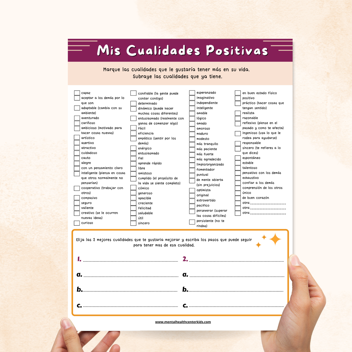 Spanish self-esteem worksheet for kids