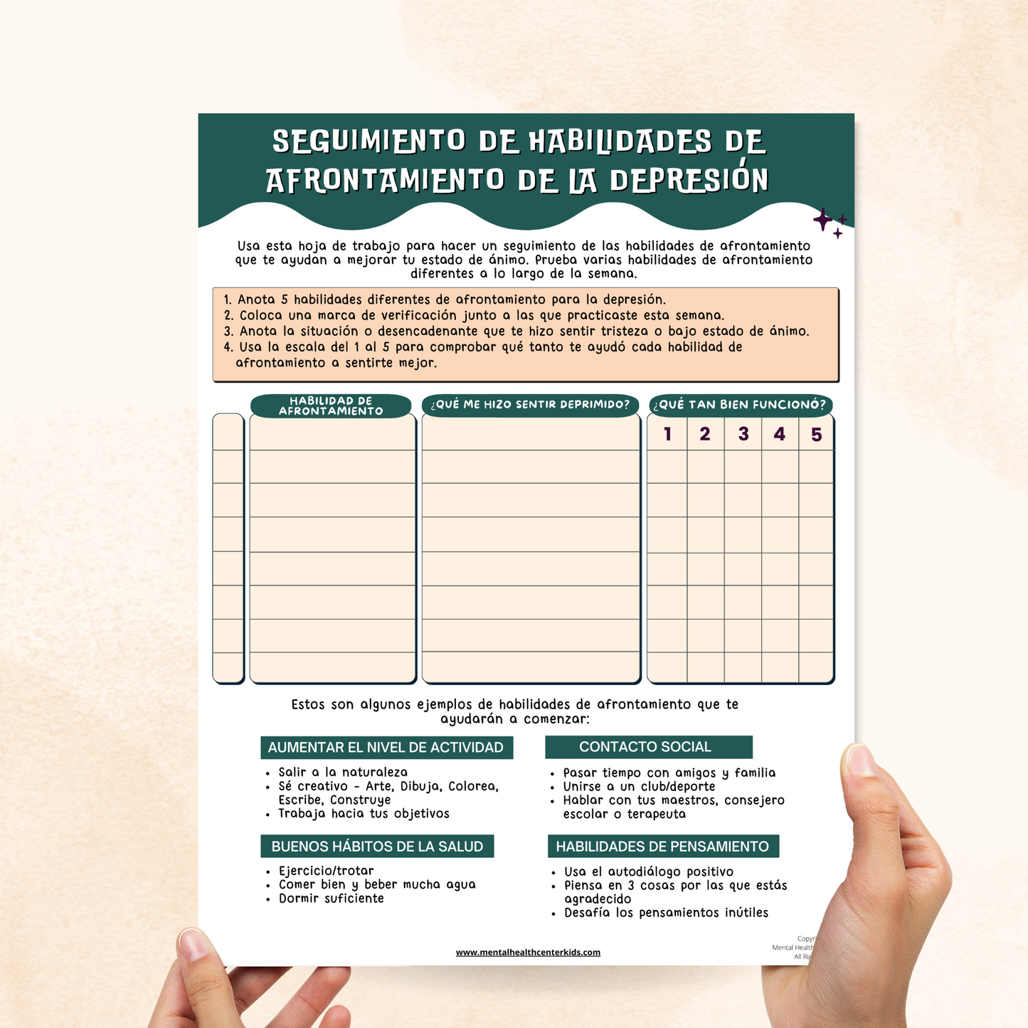Spanish Depression Worksheets for kids