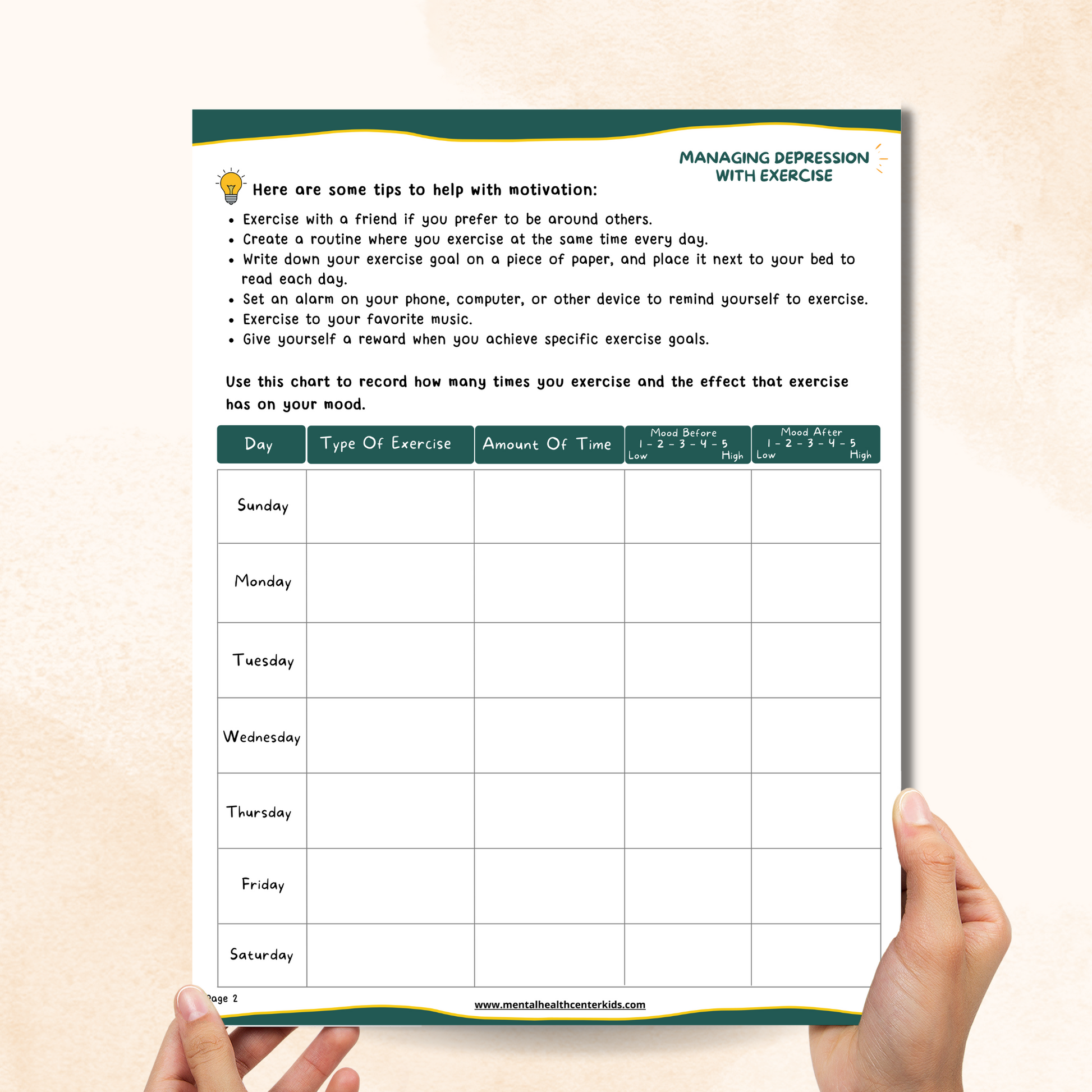 Managing Depression with Exercise worksheets