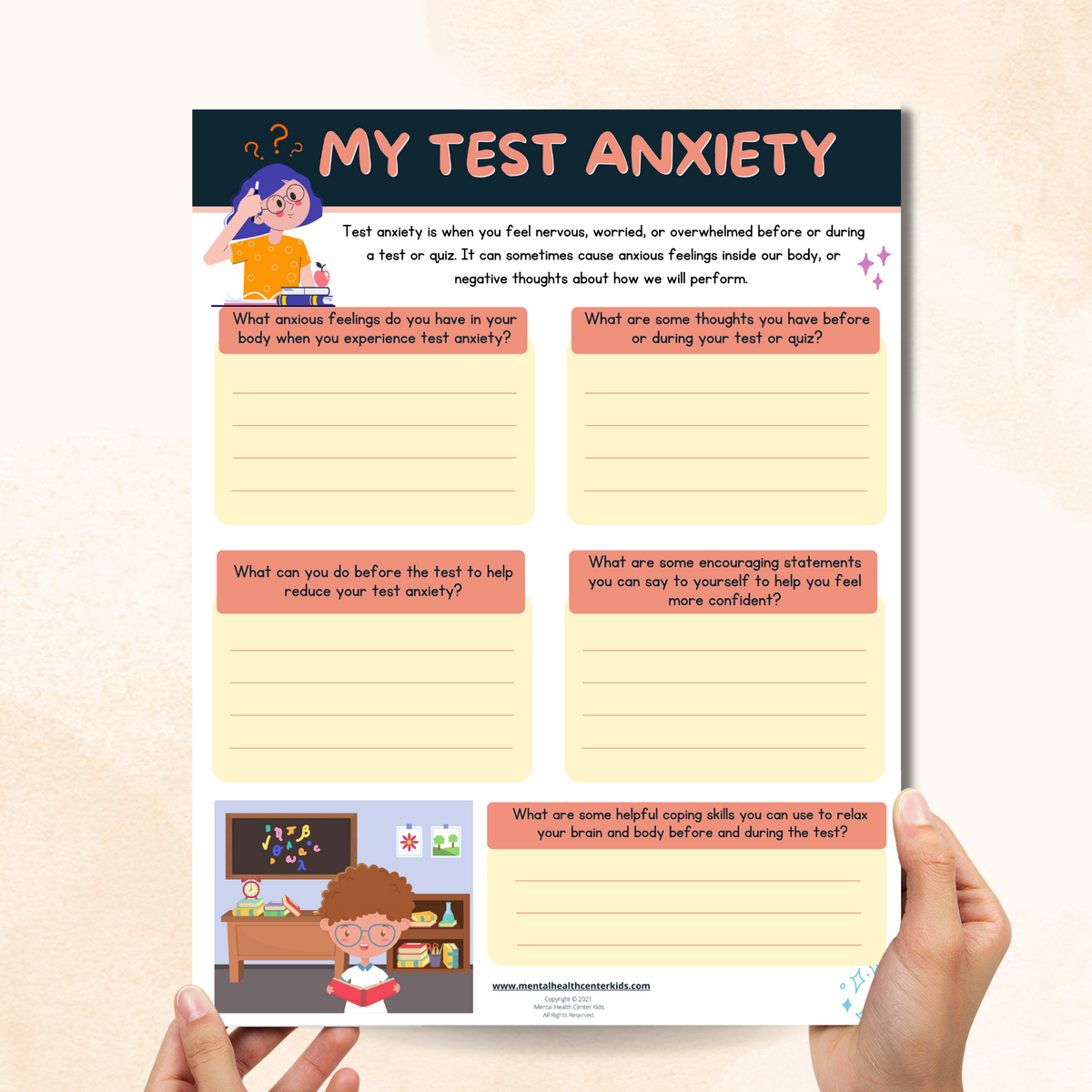 Test Anxiety Activity Worksheet – Mental Health Center Kids for Free Printable Coping Skills Worksheets