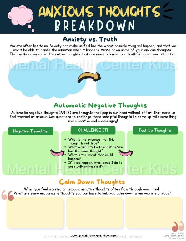 Anxious Thoughts Breakdown Worksheet for Kids & Teens