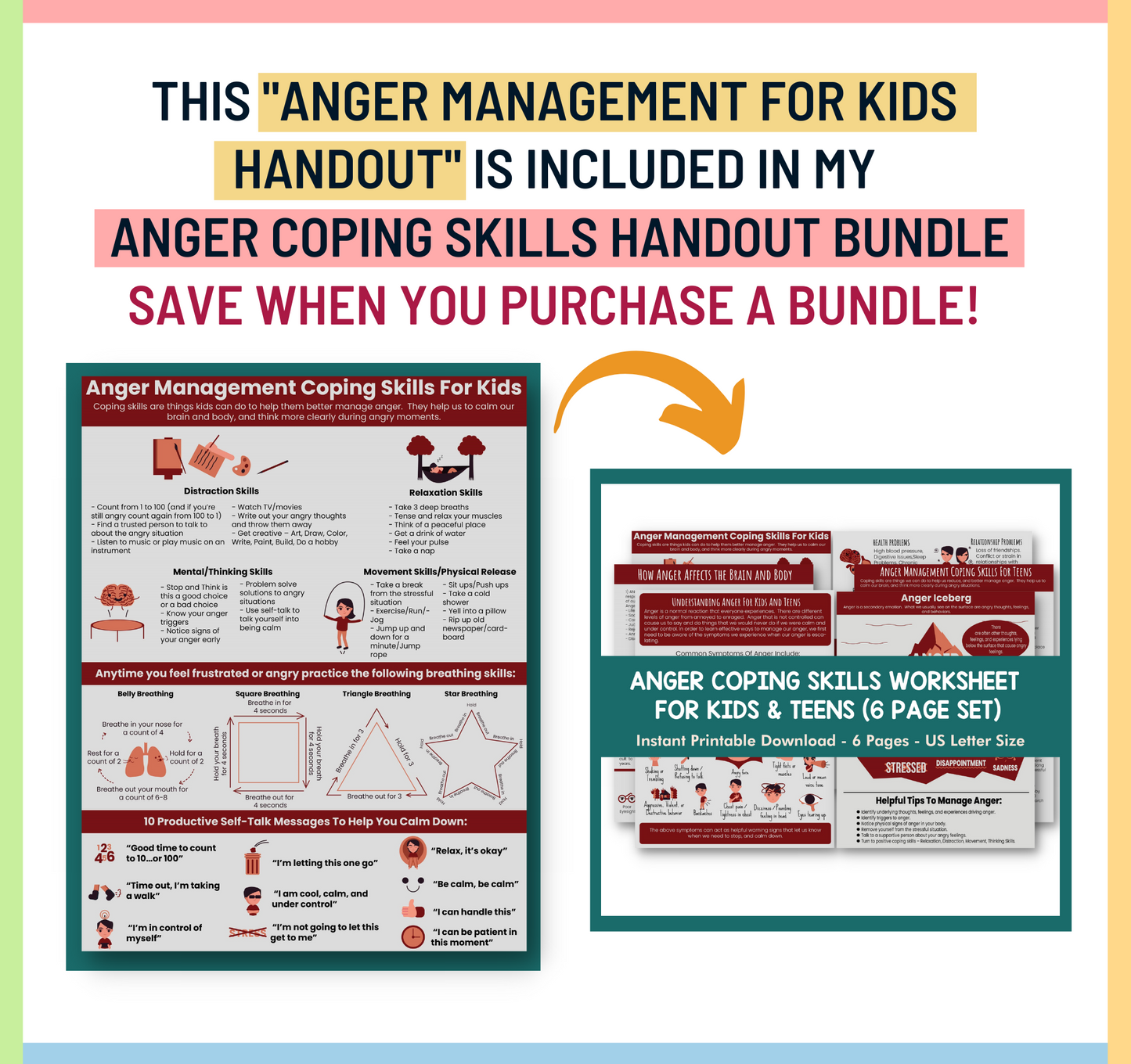 Anger Management Coping Skills for Kids Printable Handout