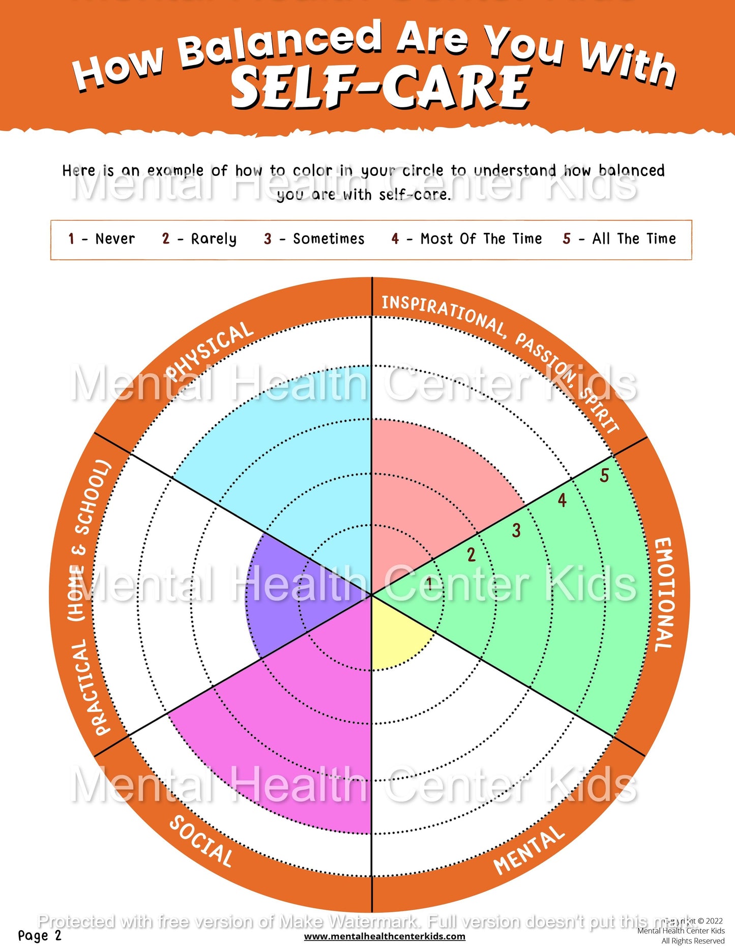 self care wheel worksheet