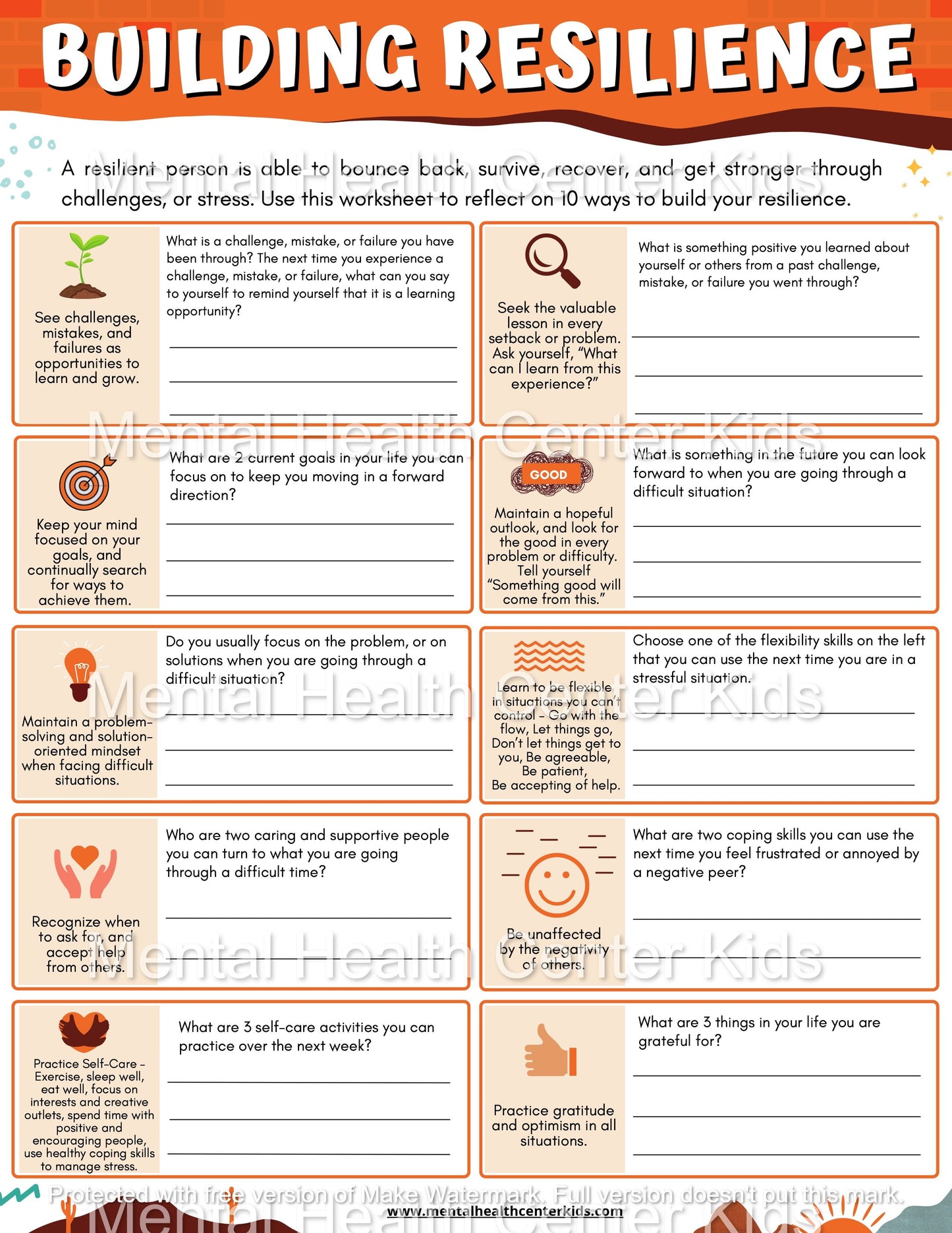 resilience worksheets