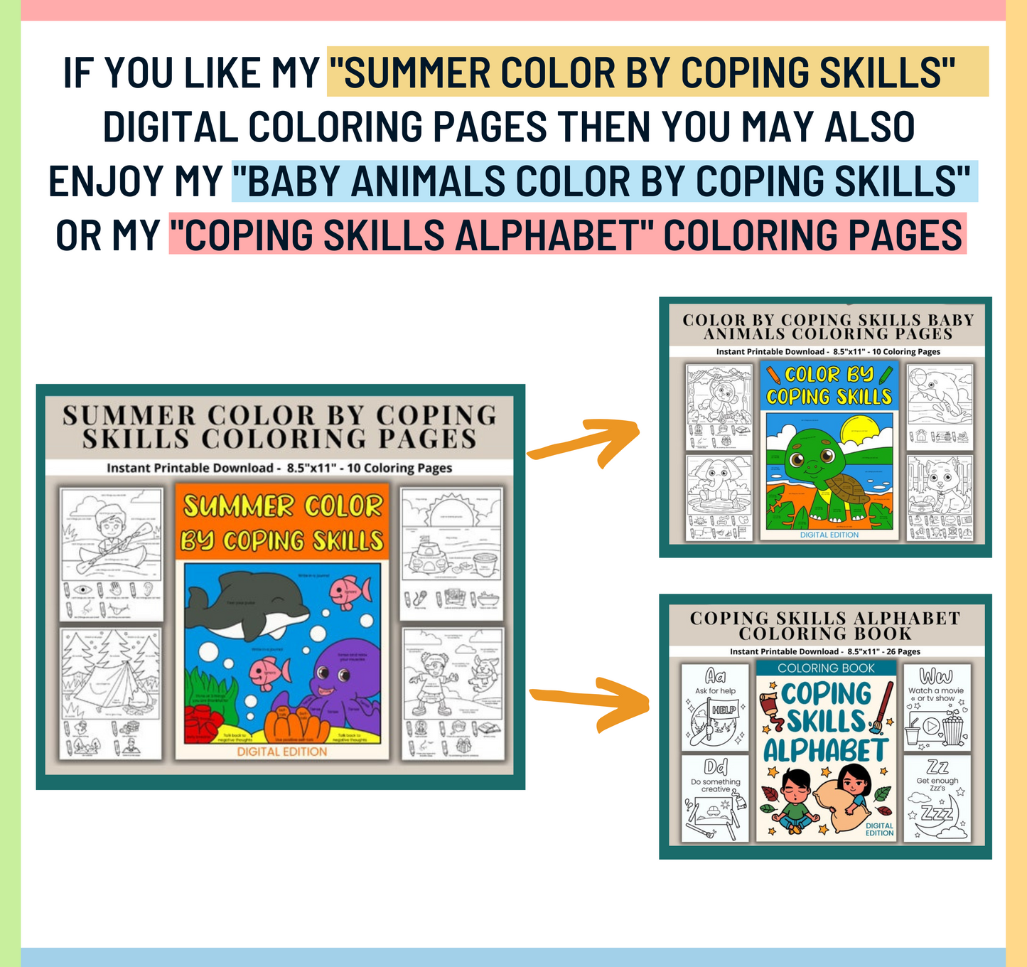 Color by Coping Skills Summer Activity