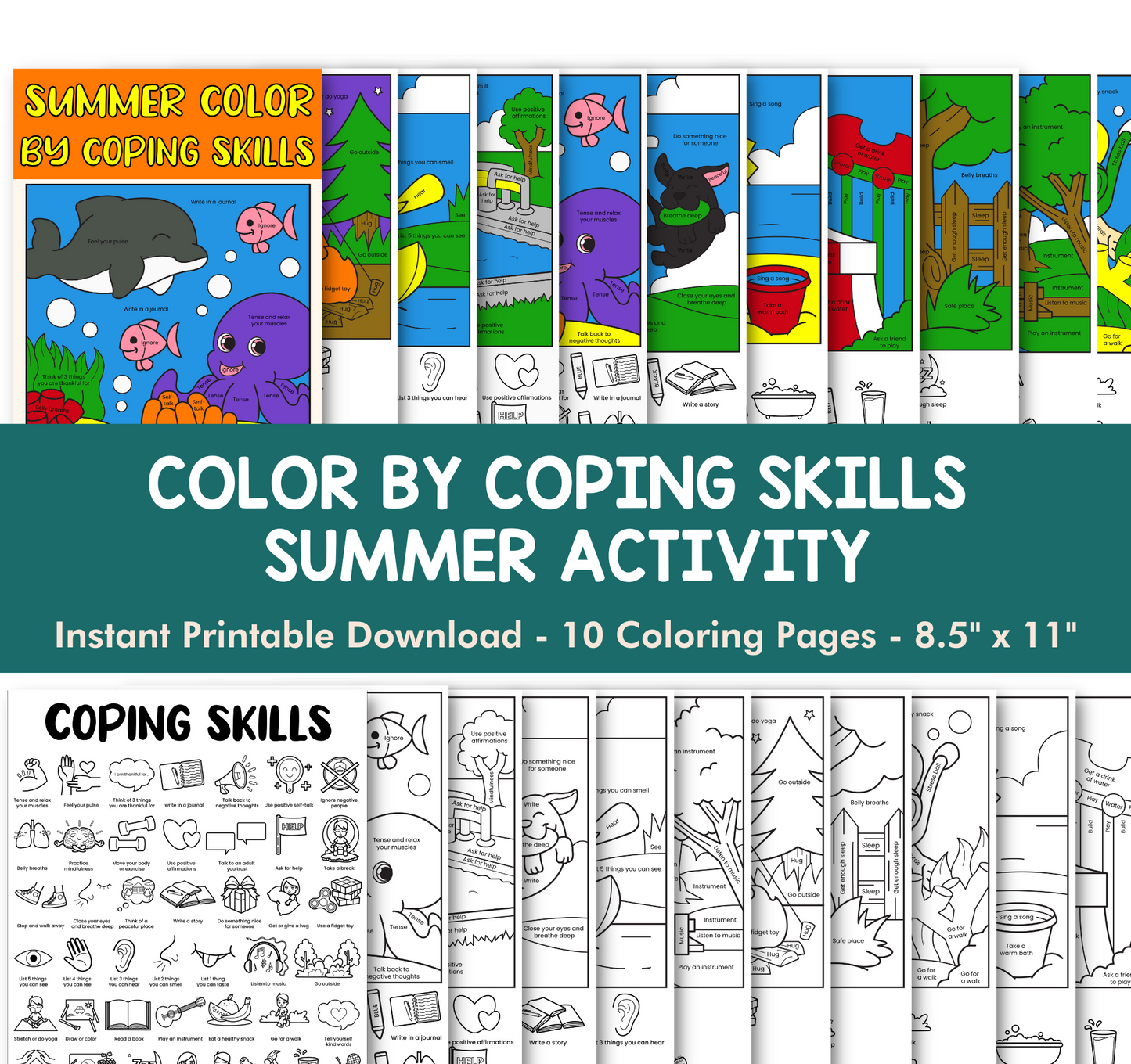 Color by Coping Skills Summer Activity