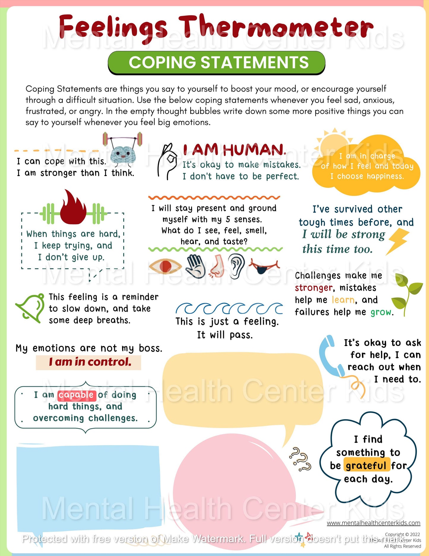 Feelings Thermometer Coping Skills Worksheets