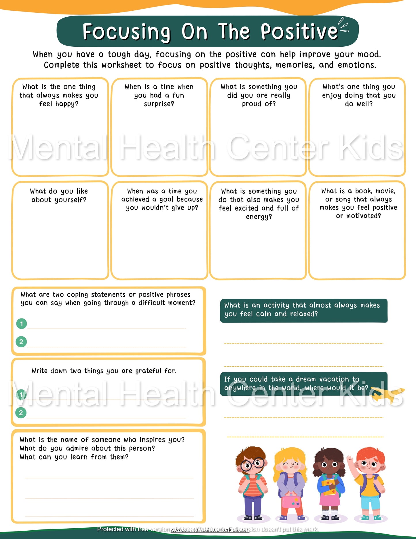 focusing on the positive worksheet