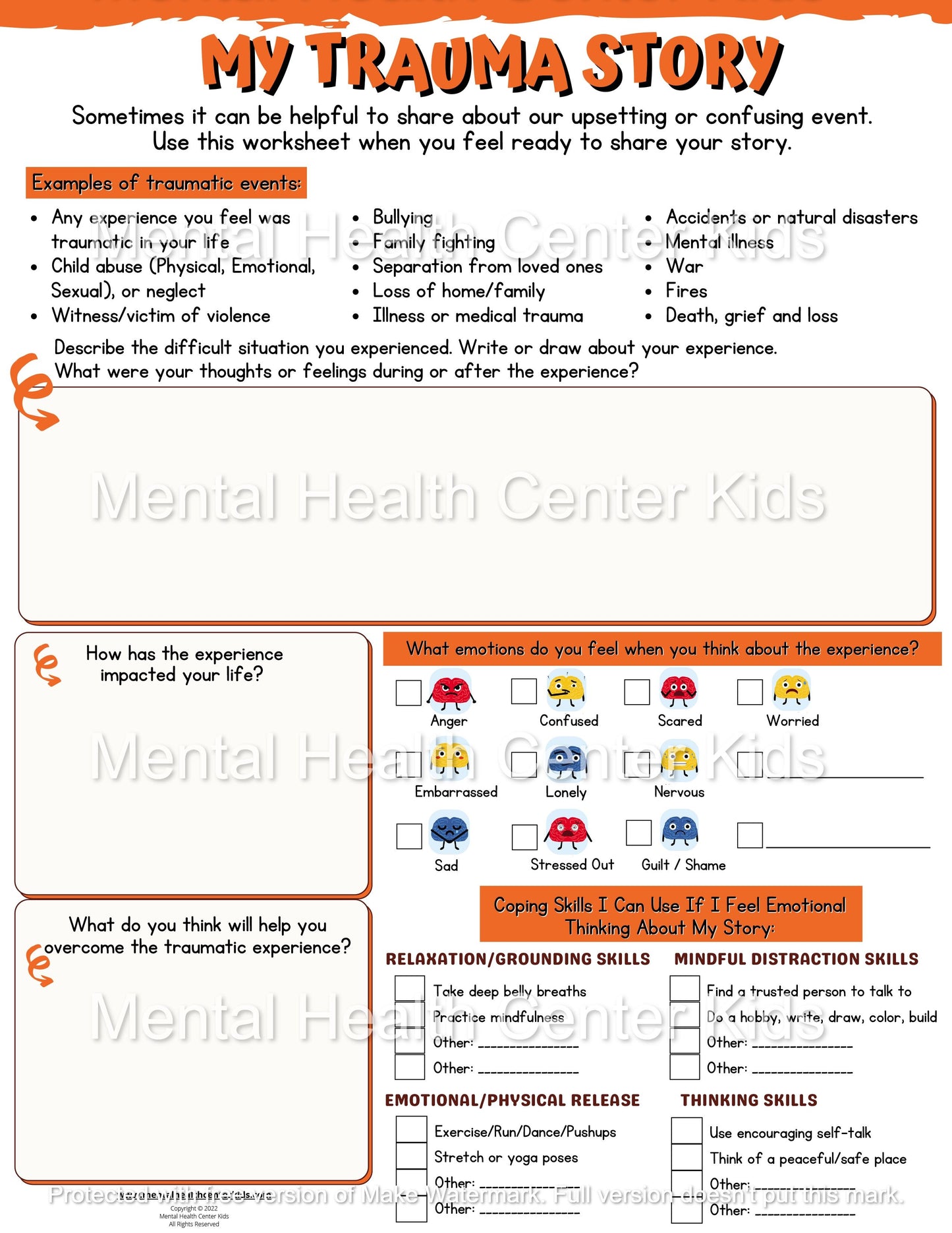 trauma worksheets for kids