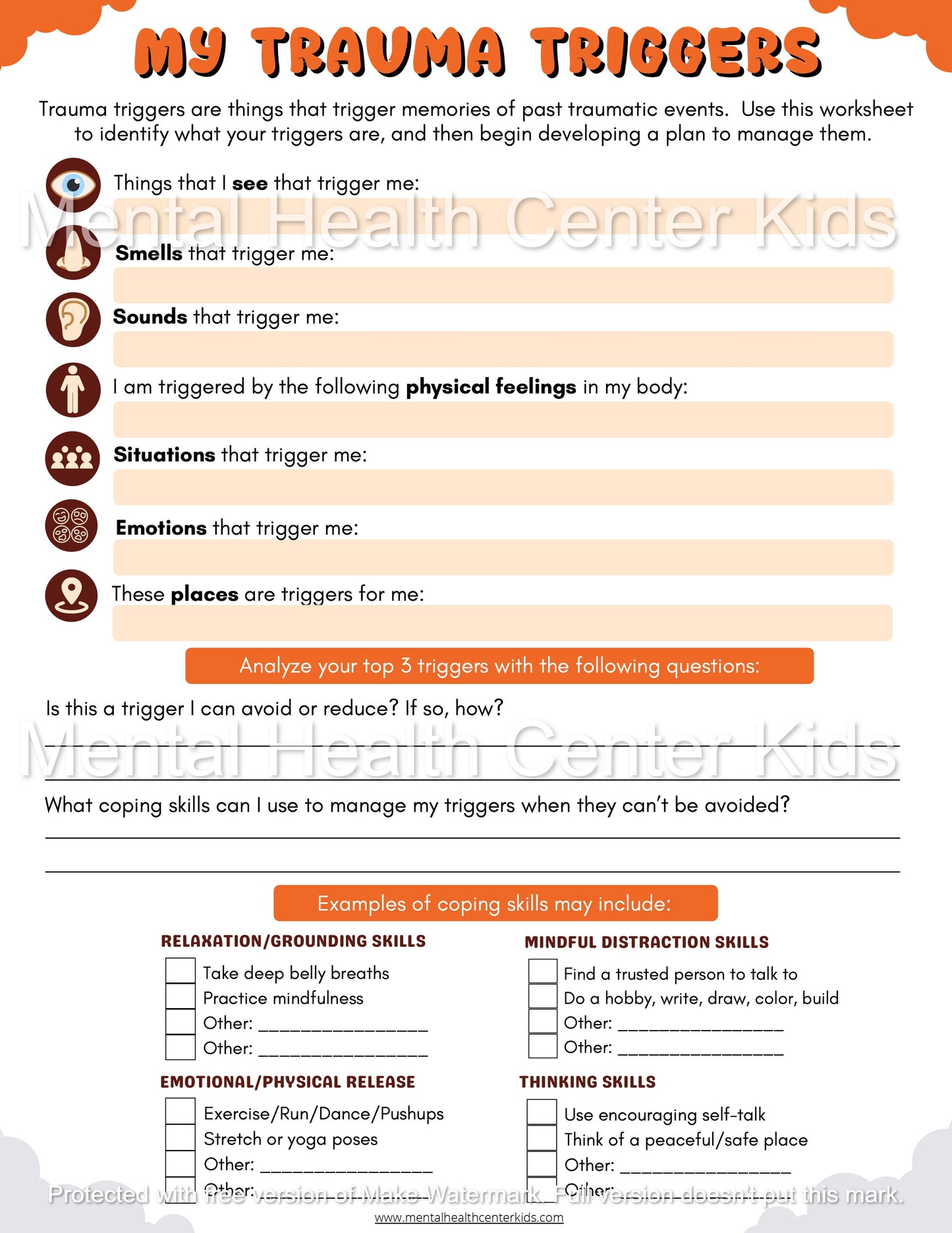 ptsd triggers worksheet