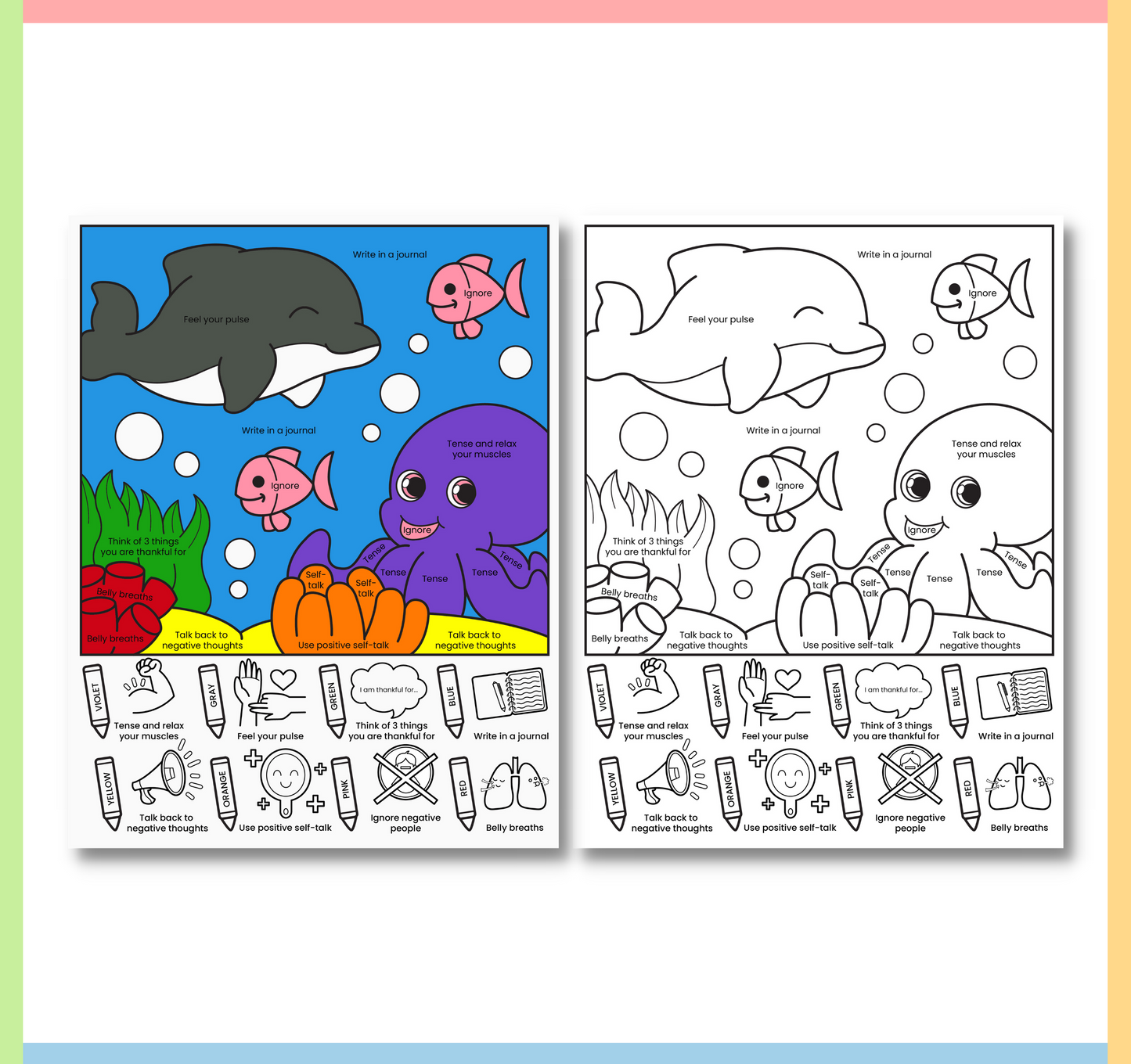 Color by Coping Skills Summer Activity