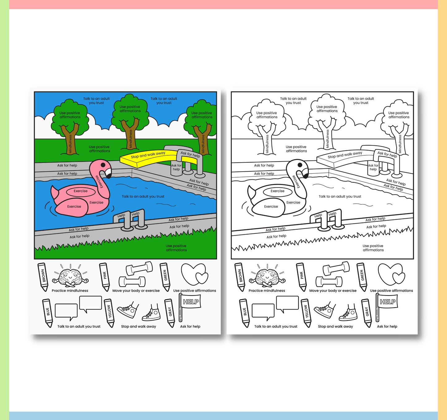 Color by Coping Skills Summer Activity