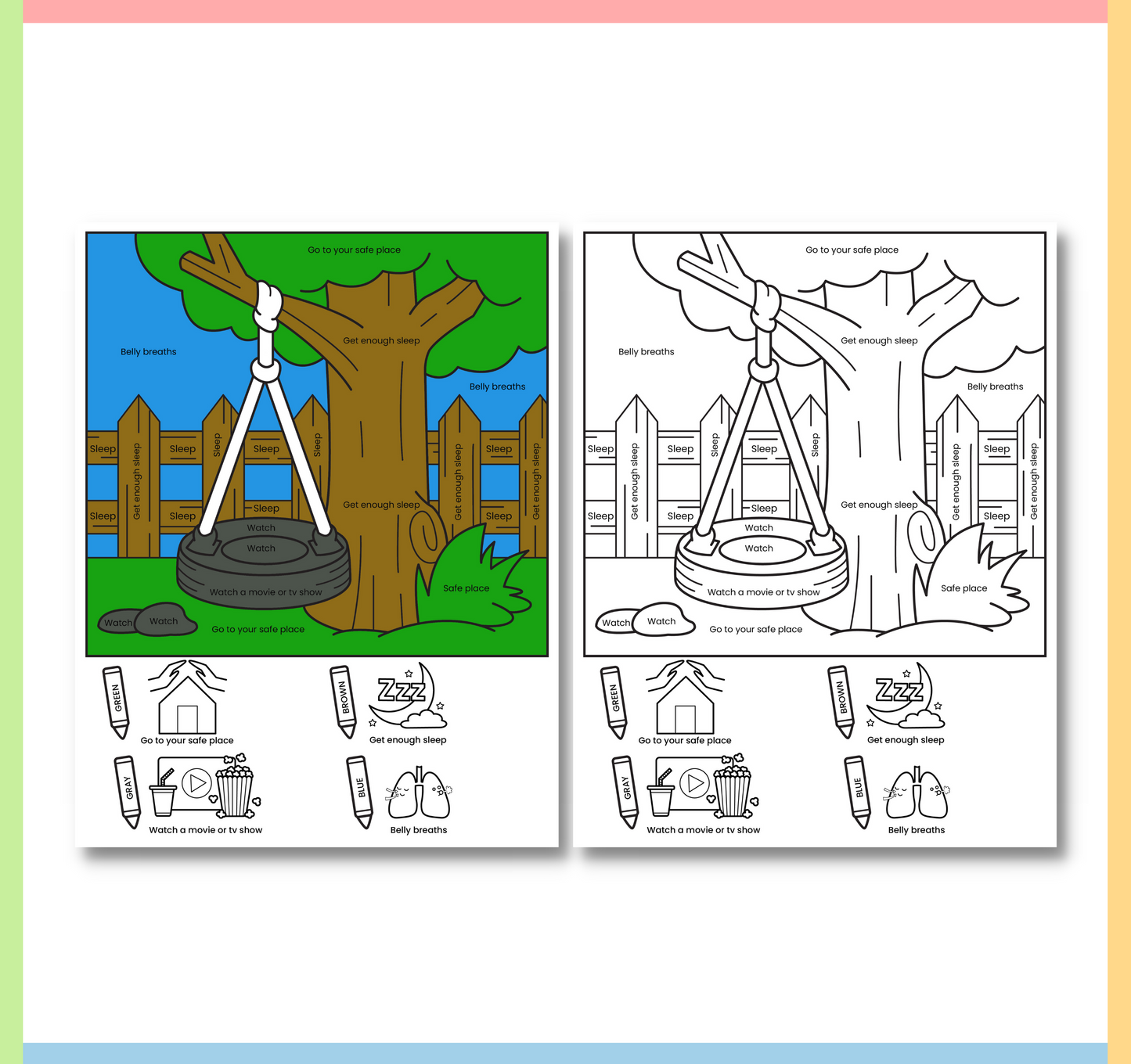 Color by Coping Skills Summer Activity