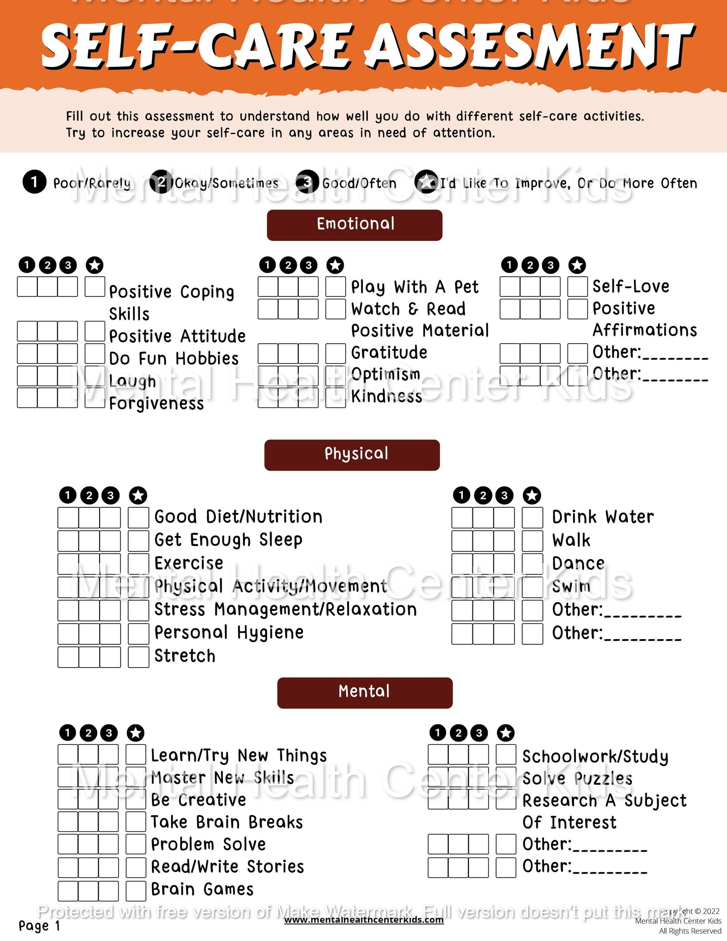 self care wheel worksheet