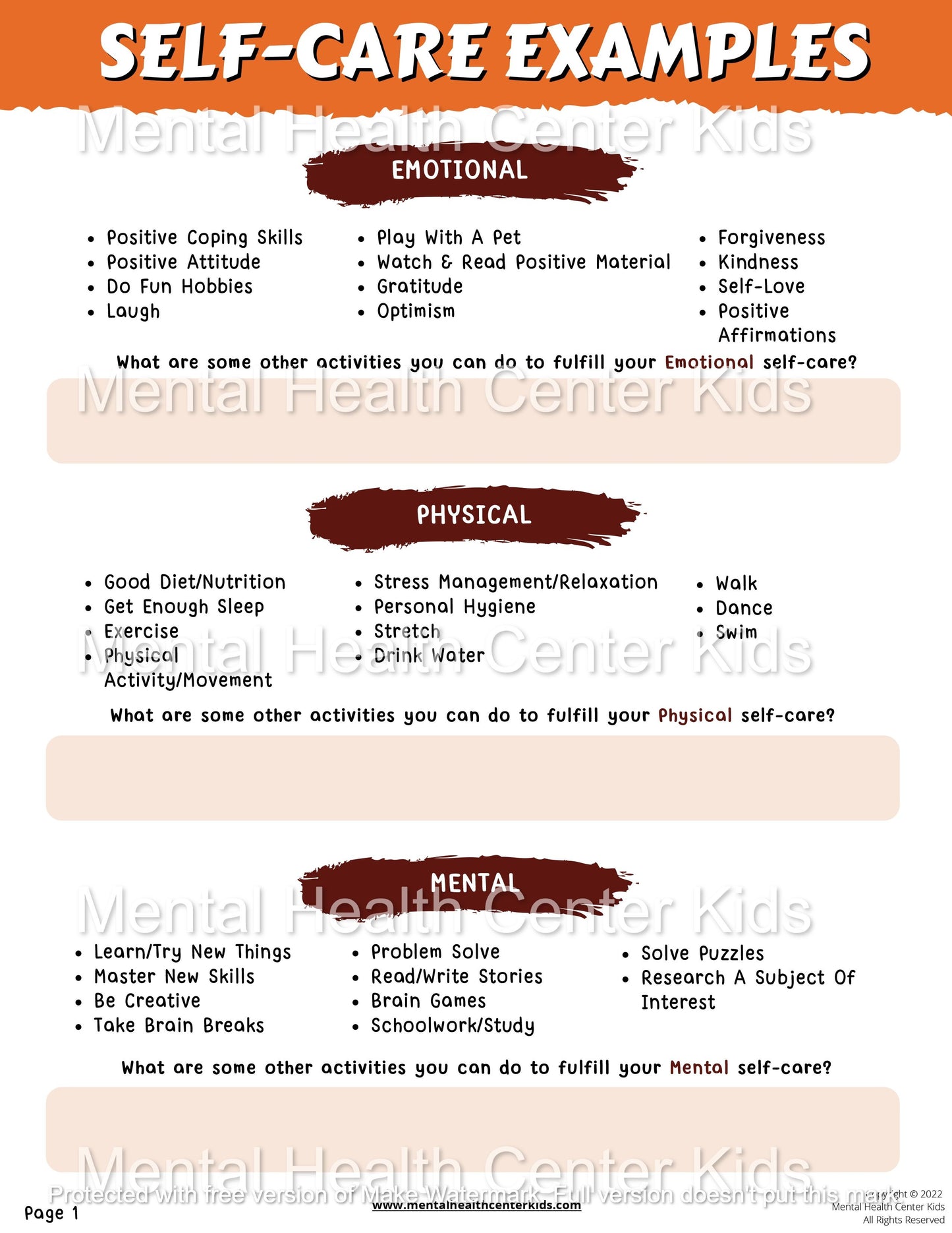 self care wheel worksheet