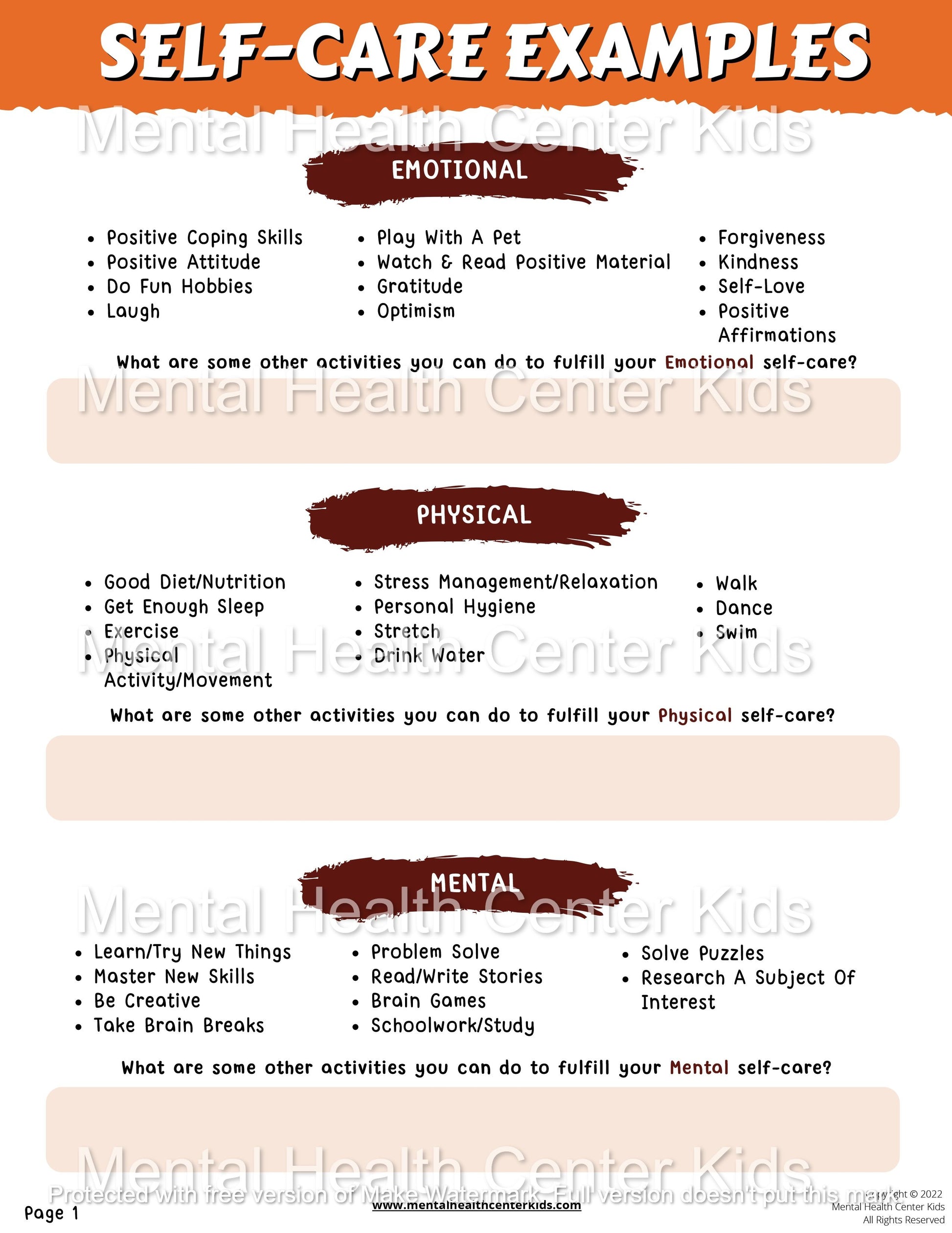 self care wheel worksheet