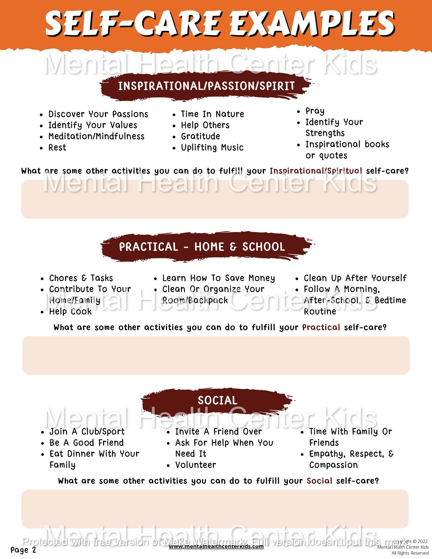 self care wheel worksheet
