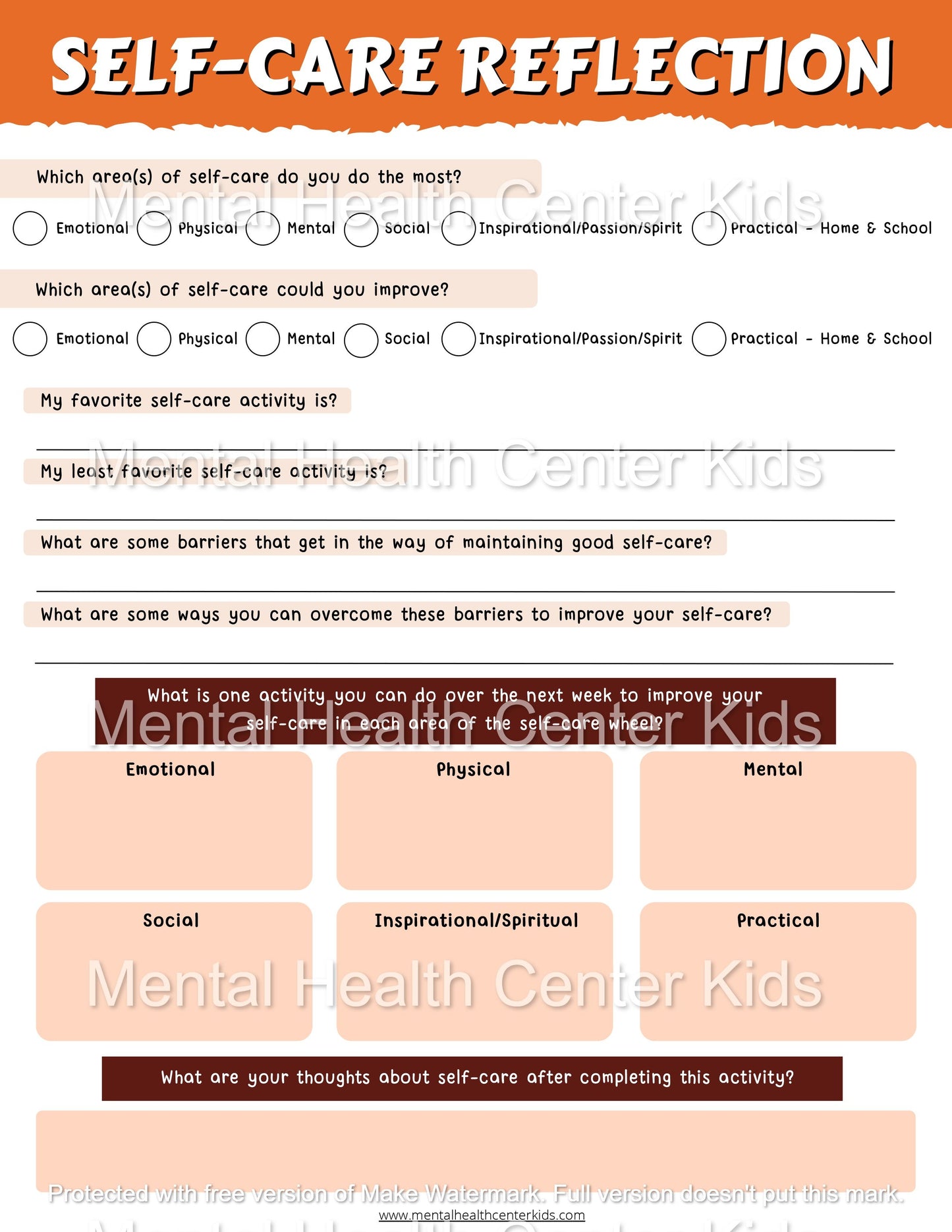 self care wheel worksheet