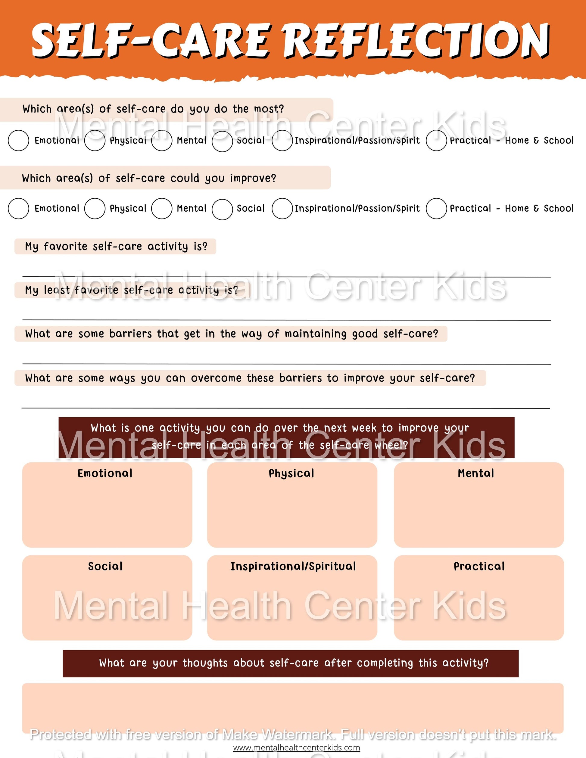 self care wheel worksheet