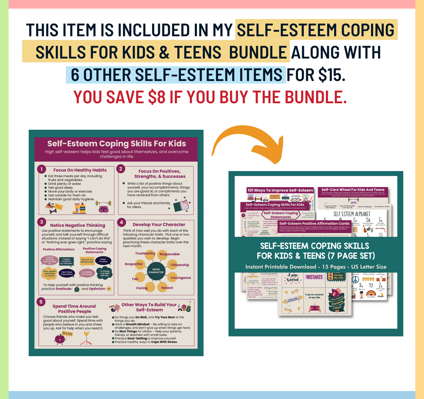 Self-Esteem Coping Skills for Kids Printable Handout