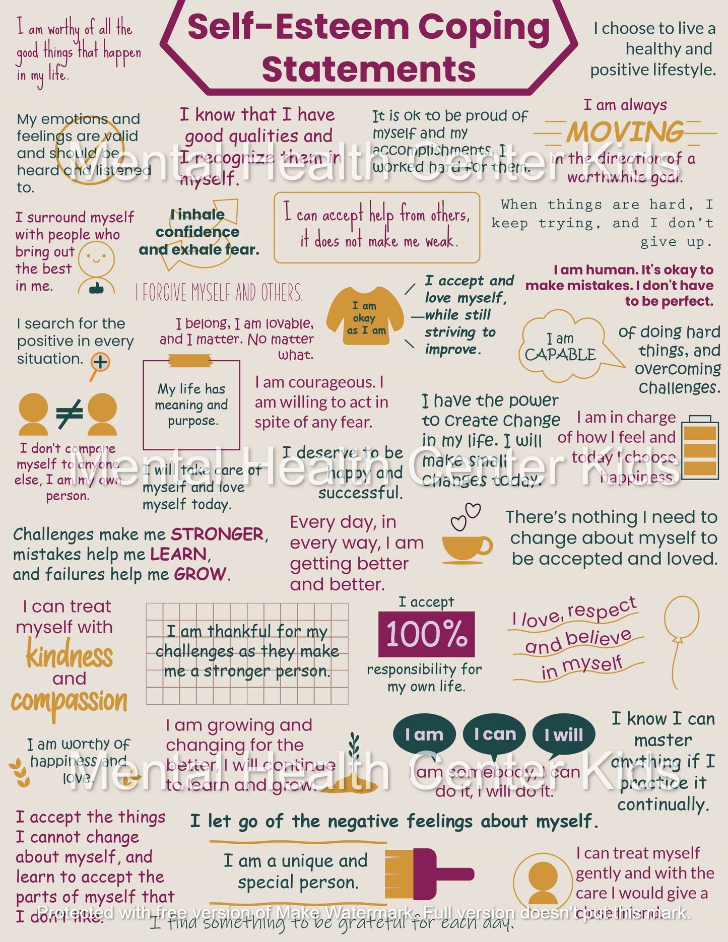Self-Esteem Coping Statements Worksheet