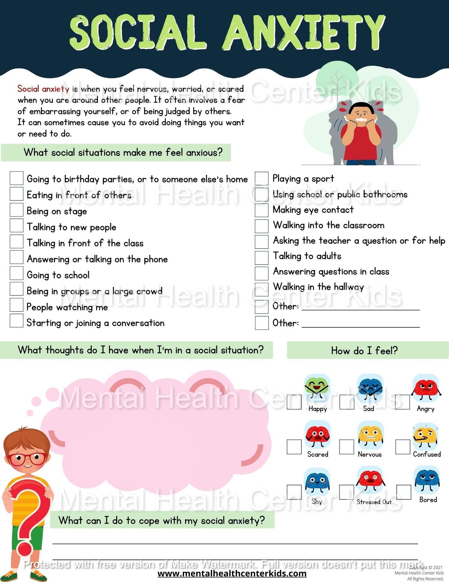 social anxiety worksheet